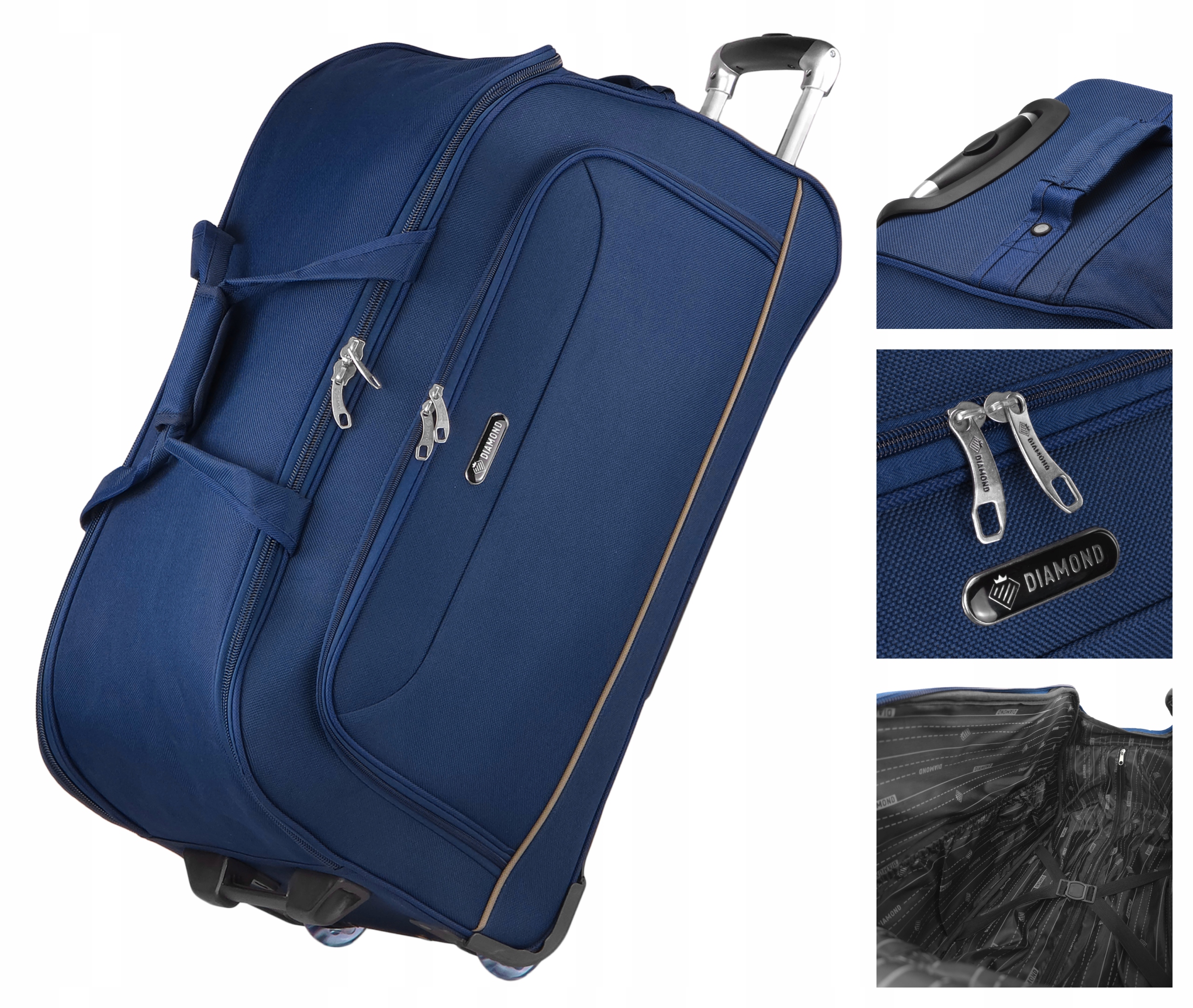 Velmi Velká Cestovní Taška Na Kolečkách XL, Kufr S Rukojetí, Modrá Diamond