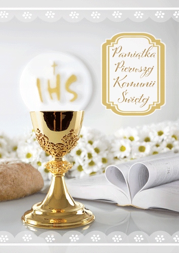 

Kartka na Pierwszą Komunię z życzeniami brokat KD1