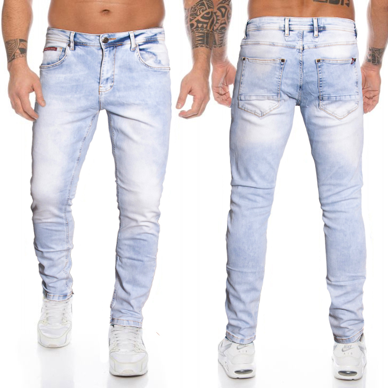 Klasické džíny, přetíratelné, elastický materiál IceBlue