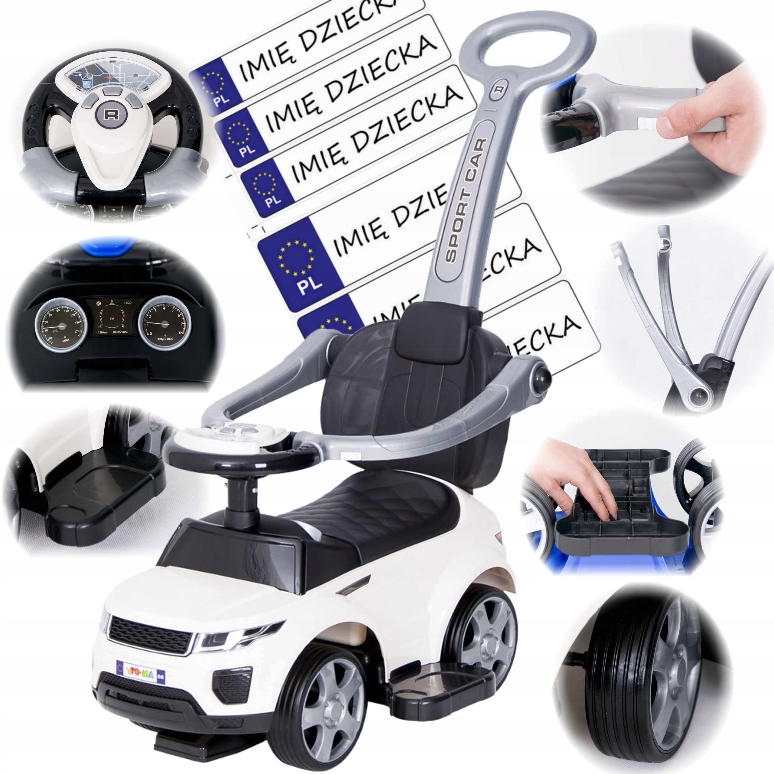 duży jeździk pchacz Gumowe Koła Tablice Imienne