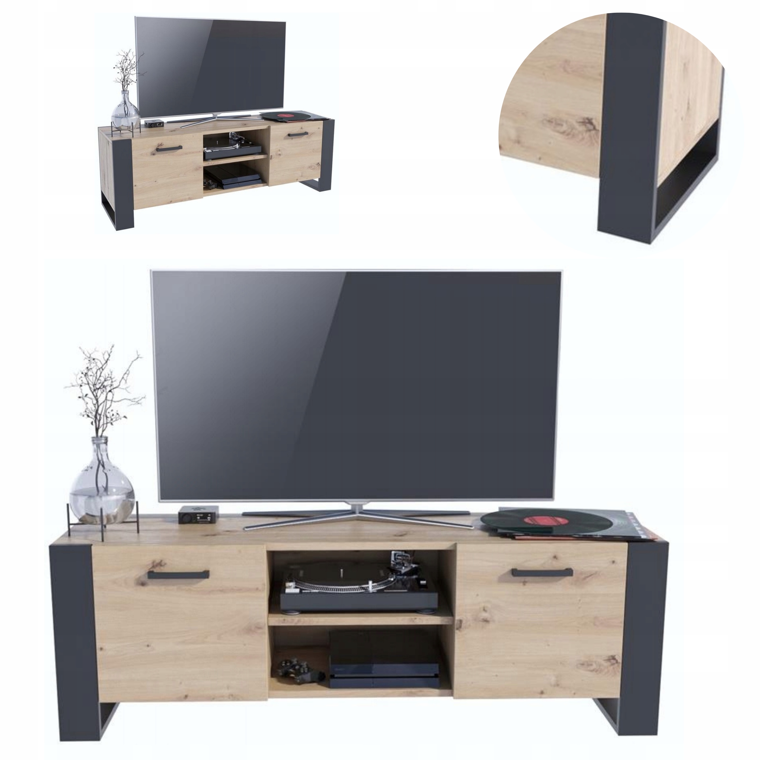 Rtv skrinka Alba 150 cm artisan-čierny stolík pod televízor, malá komoda Loft