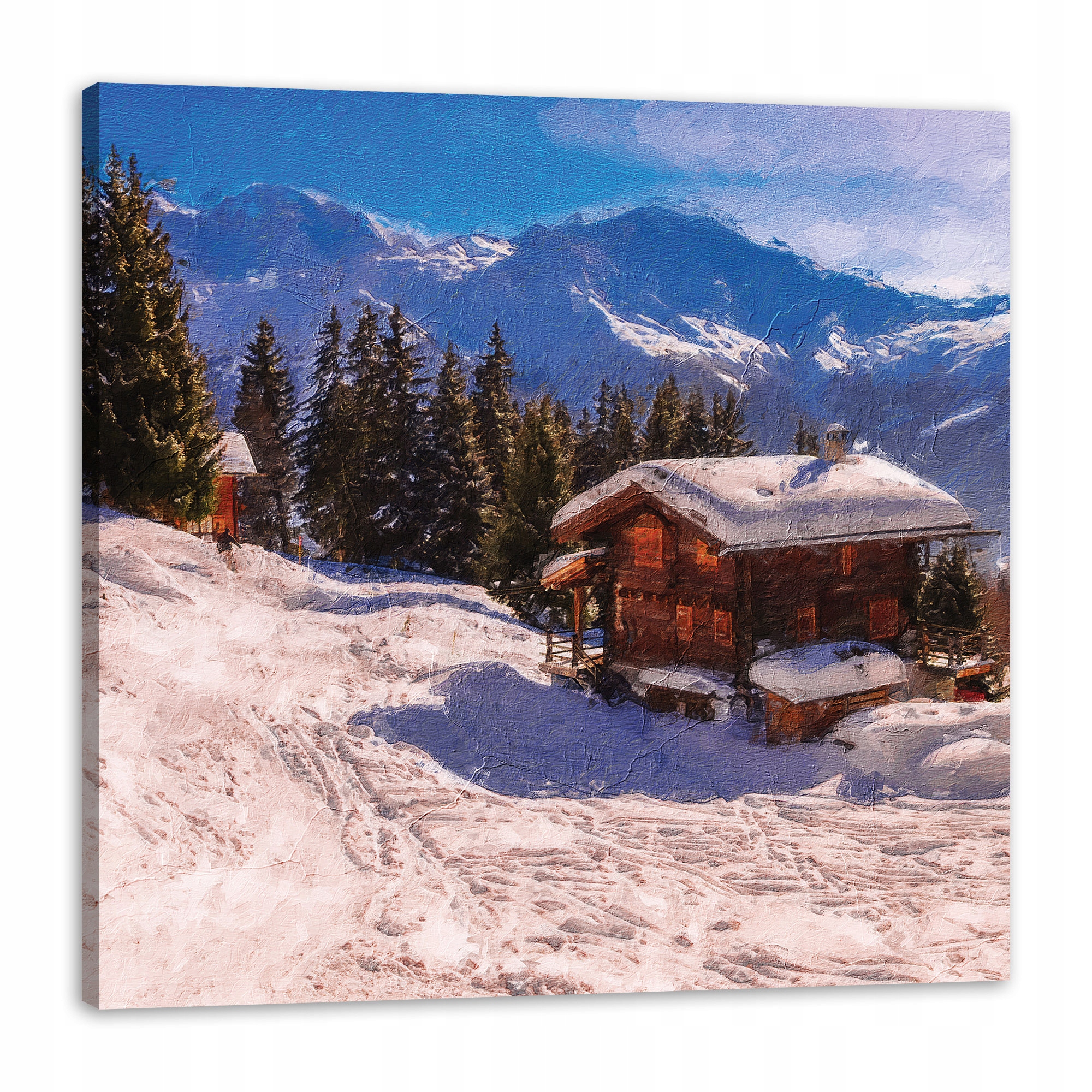 Obraz na plátně Domeček ve Sněžných horách Zima 80x80 cm