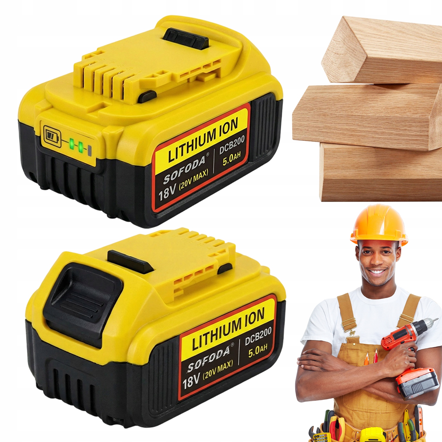 Sada Akumulátor Náhradních 18V 5000MAH Li-ion 2KS S Led Diodami Žlutá