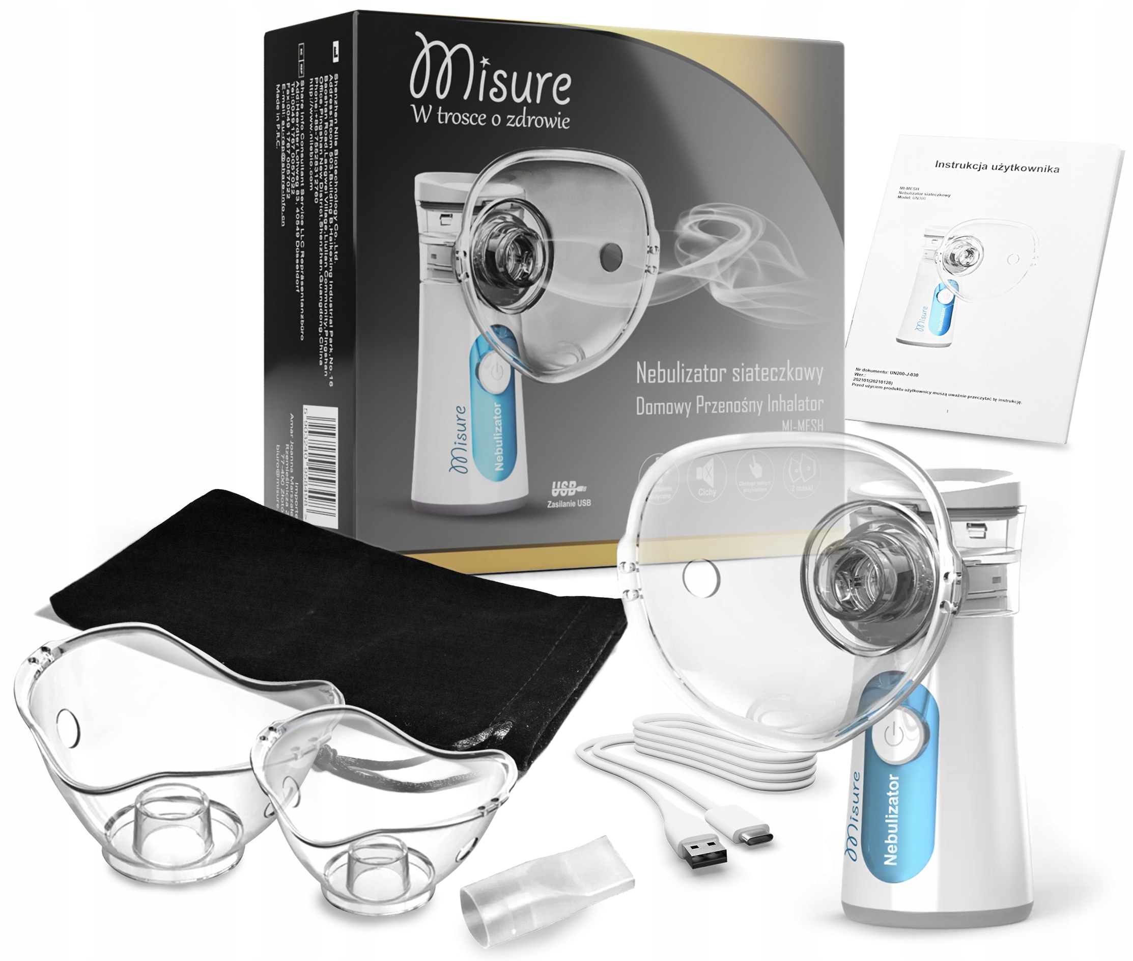 INHALATOR NEBULIZATOR SIATECZKOWY PRZENOŚNY MISURE MI-MESH, ETUI, USB,CICHY