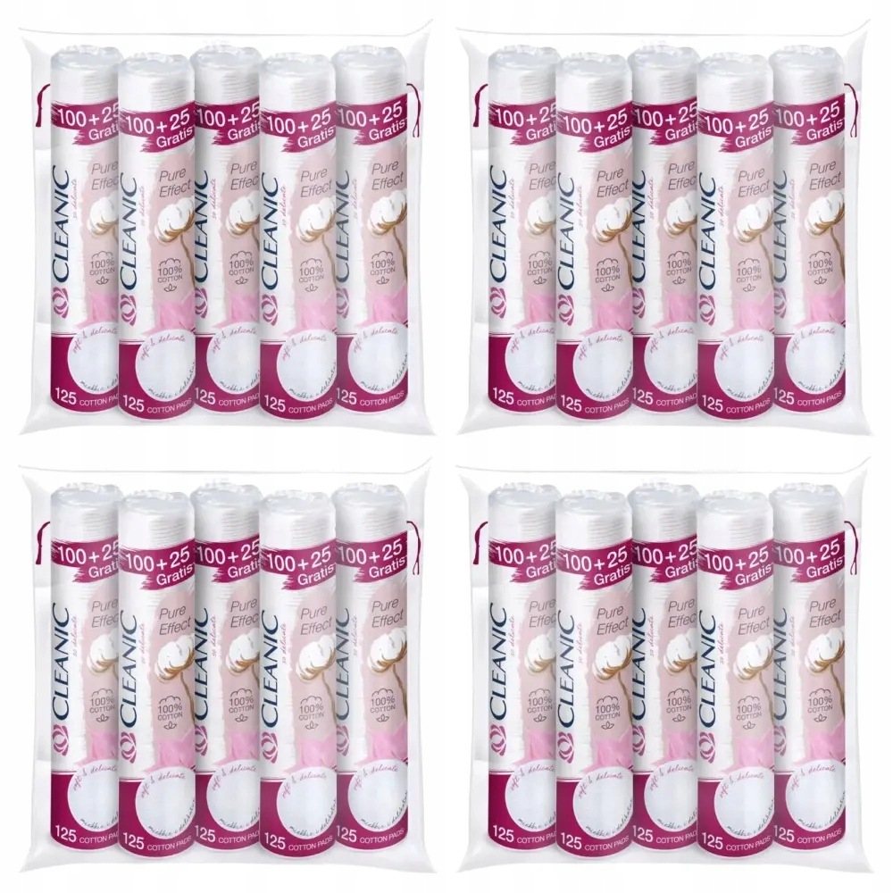 4x Cleanic Pure Effect Płatki kosmetyczne 5x125szt