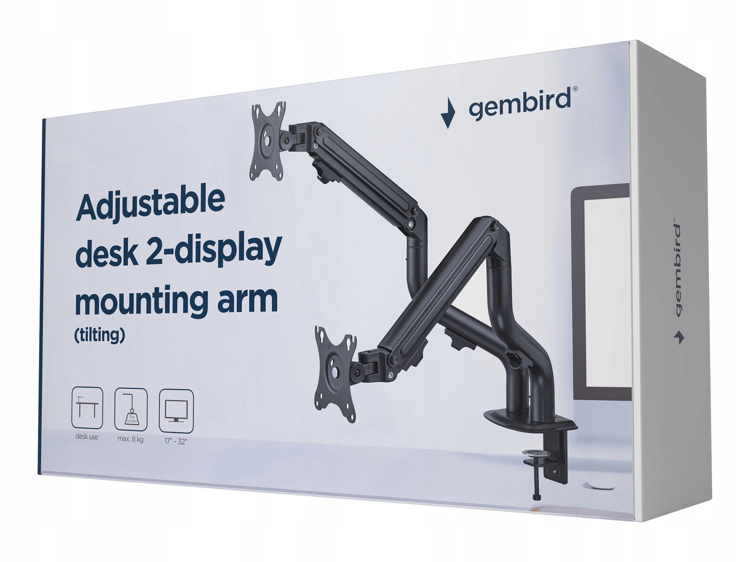 Gembird MA-DA2-02 Biurkowe ramię na dwa monitory regulowane od 17 do 32inch