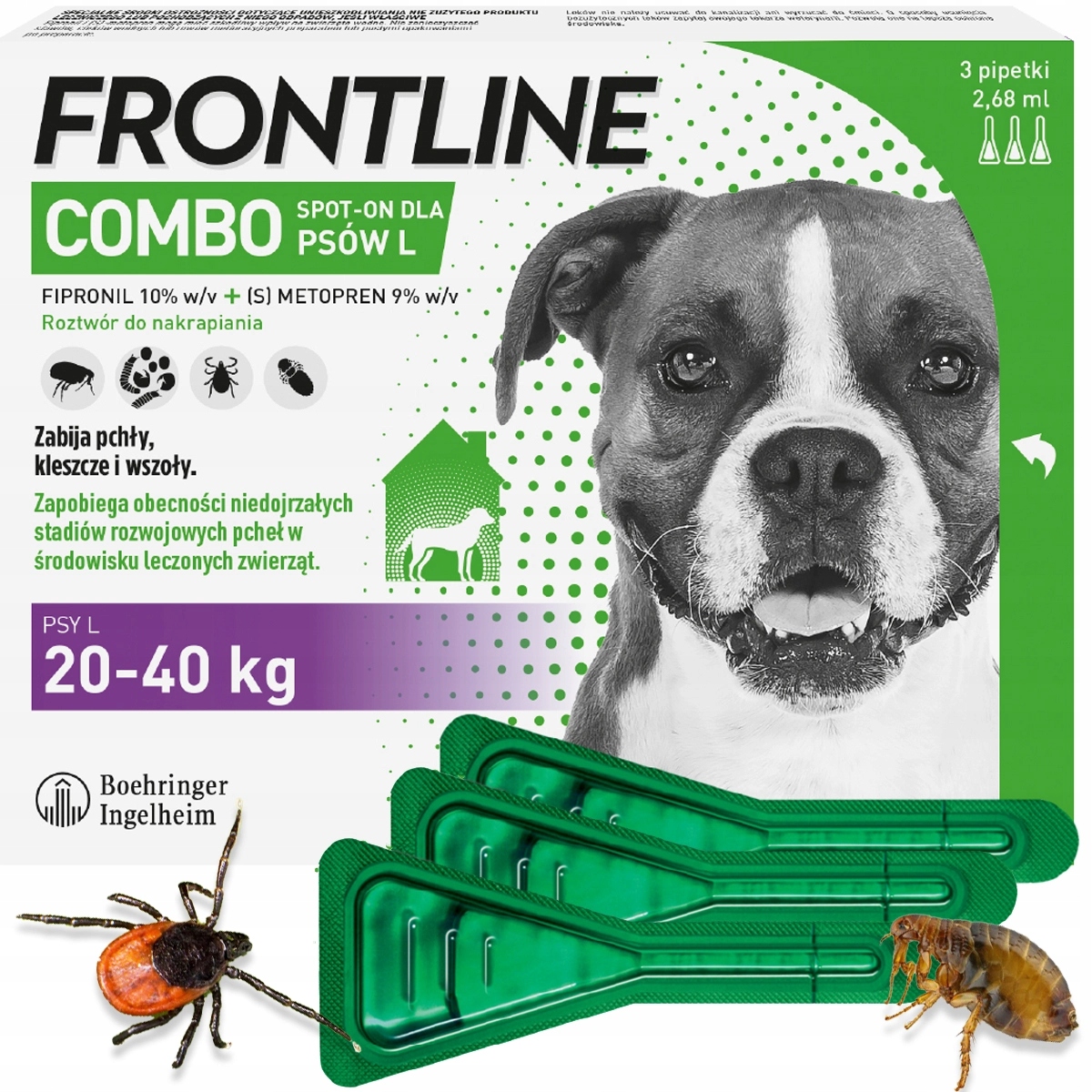Frontline Combo L 3 x krople Kleszcze Pchły dla dużego Psa 20-40 kg 90 dni