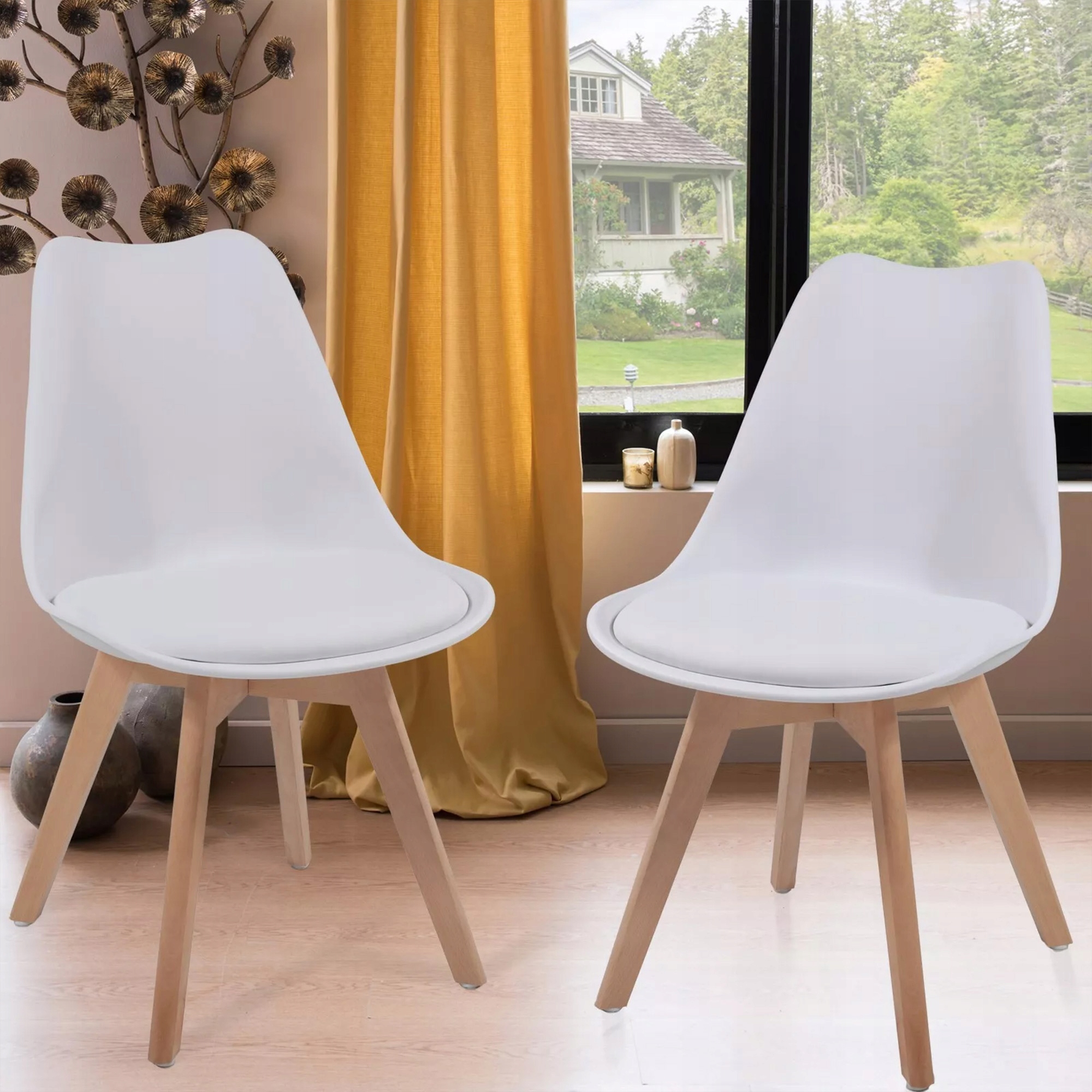 KRZESŁO Z PODUSZKĄ BIAŁE DSW DO JADALNI BIURA SALONU STYL SKANDYNAWSKI