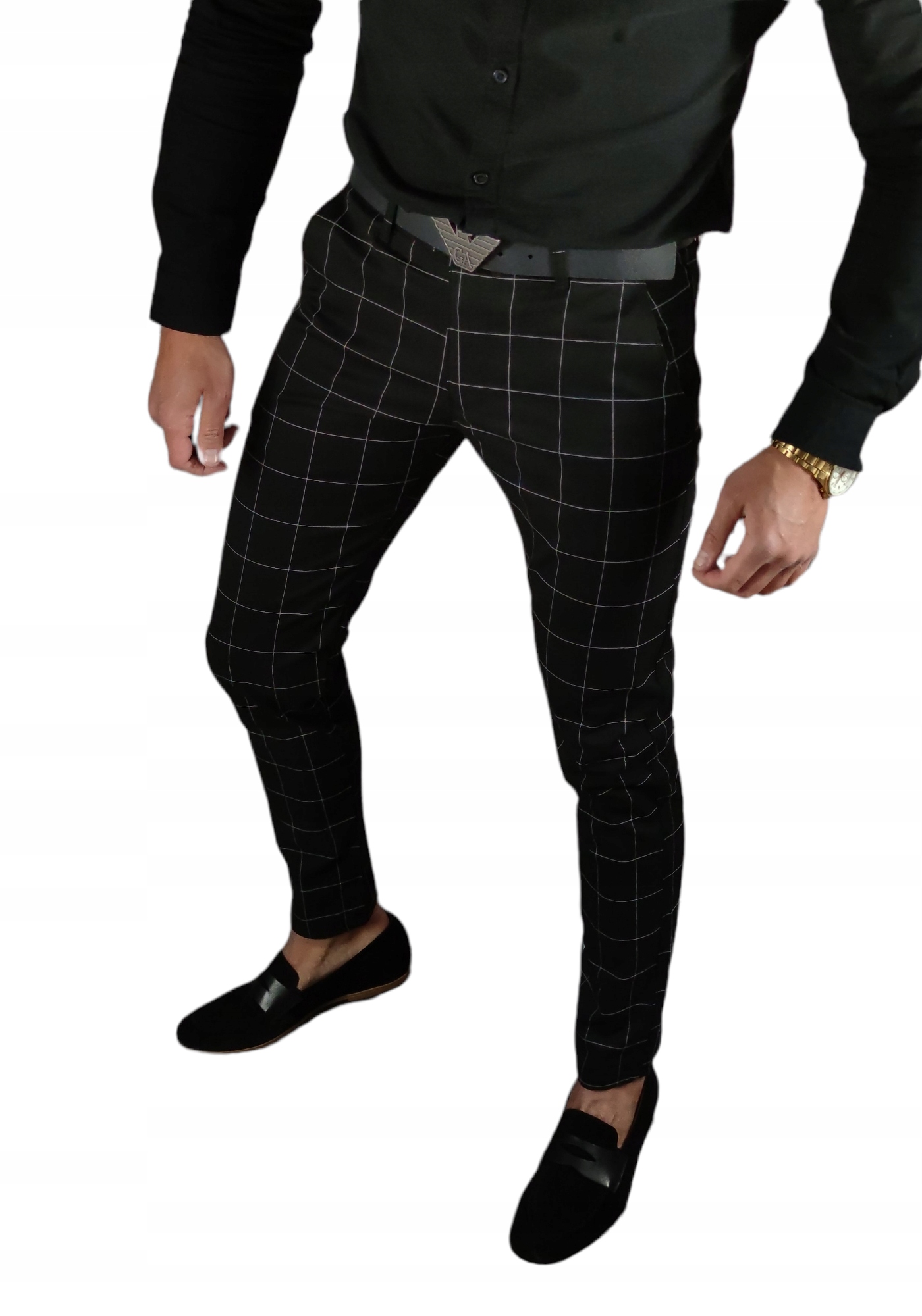 

Spodnie wizytowe slim czarne krata VP02 - W33