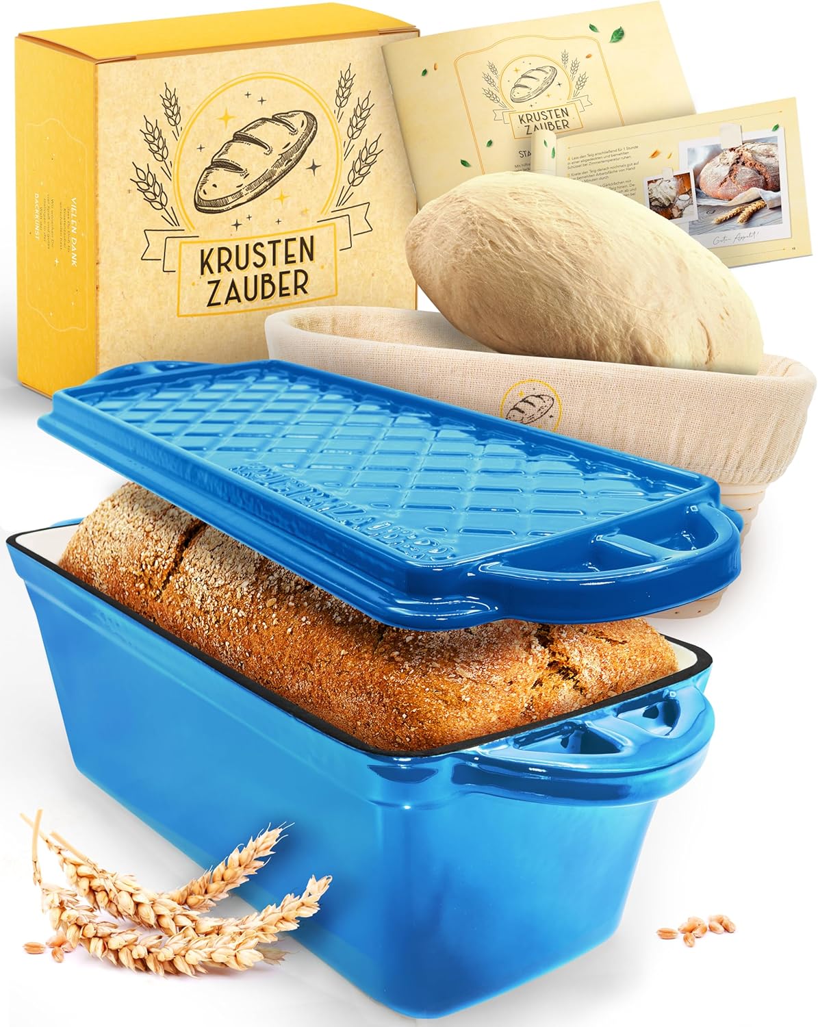 Smaltovaná Forma Na Chlieb S Liatinovým Vekom 28,5×13,5×11,5 CM Modrá