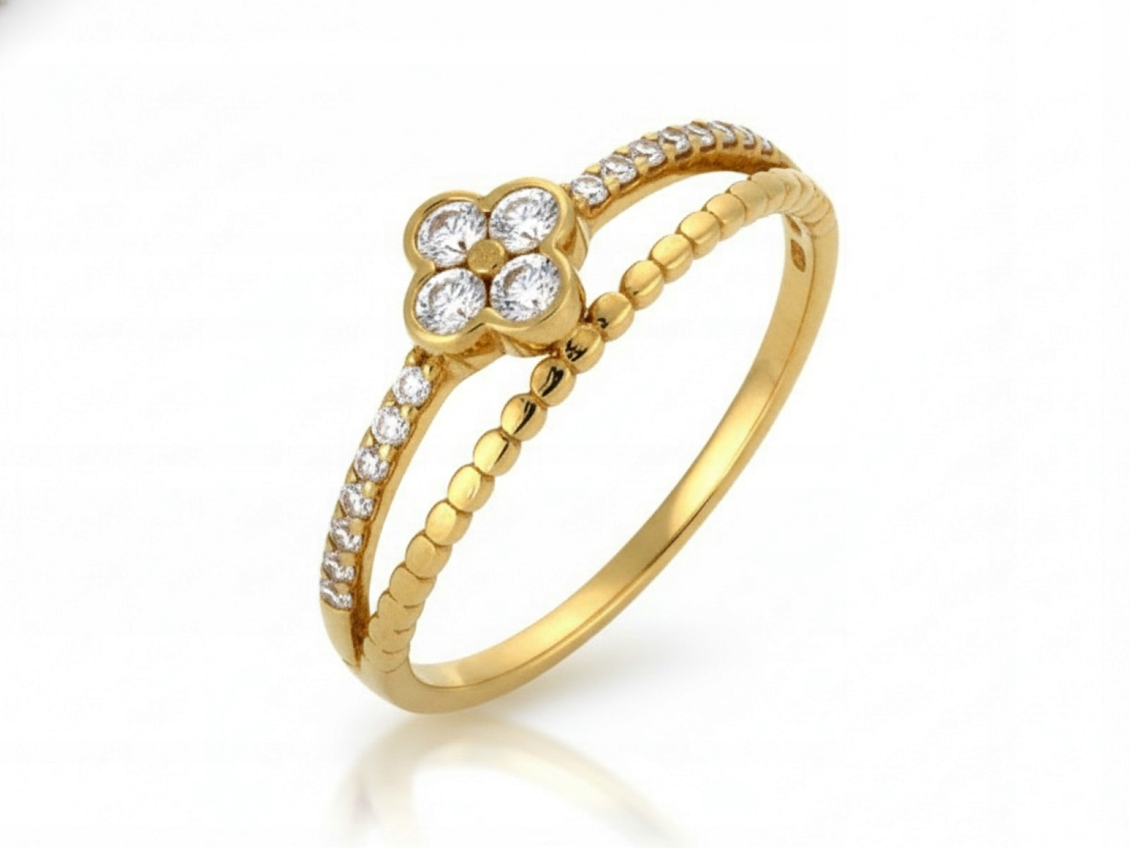 Dámský prstýnek ze zlata 585 s zirkonem a květem 14 karátů, módní