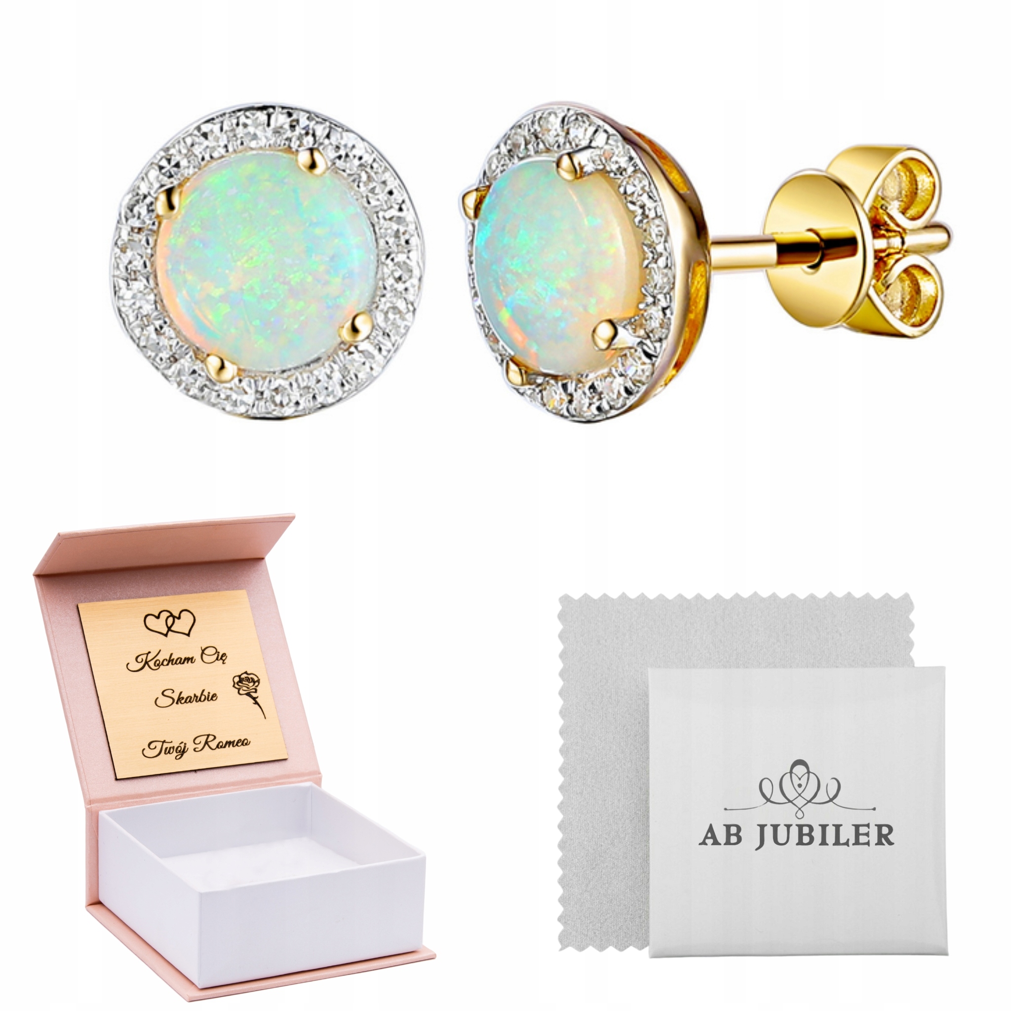 Zlaté Náušnice Opály A Diamanty Ryzost 585 Elegantní Dárek