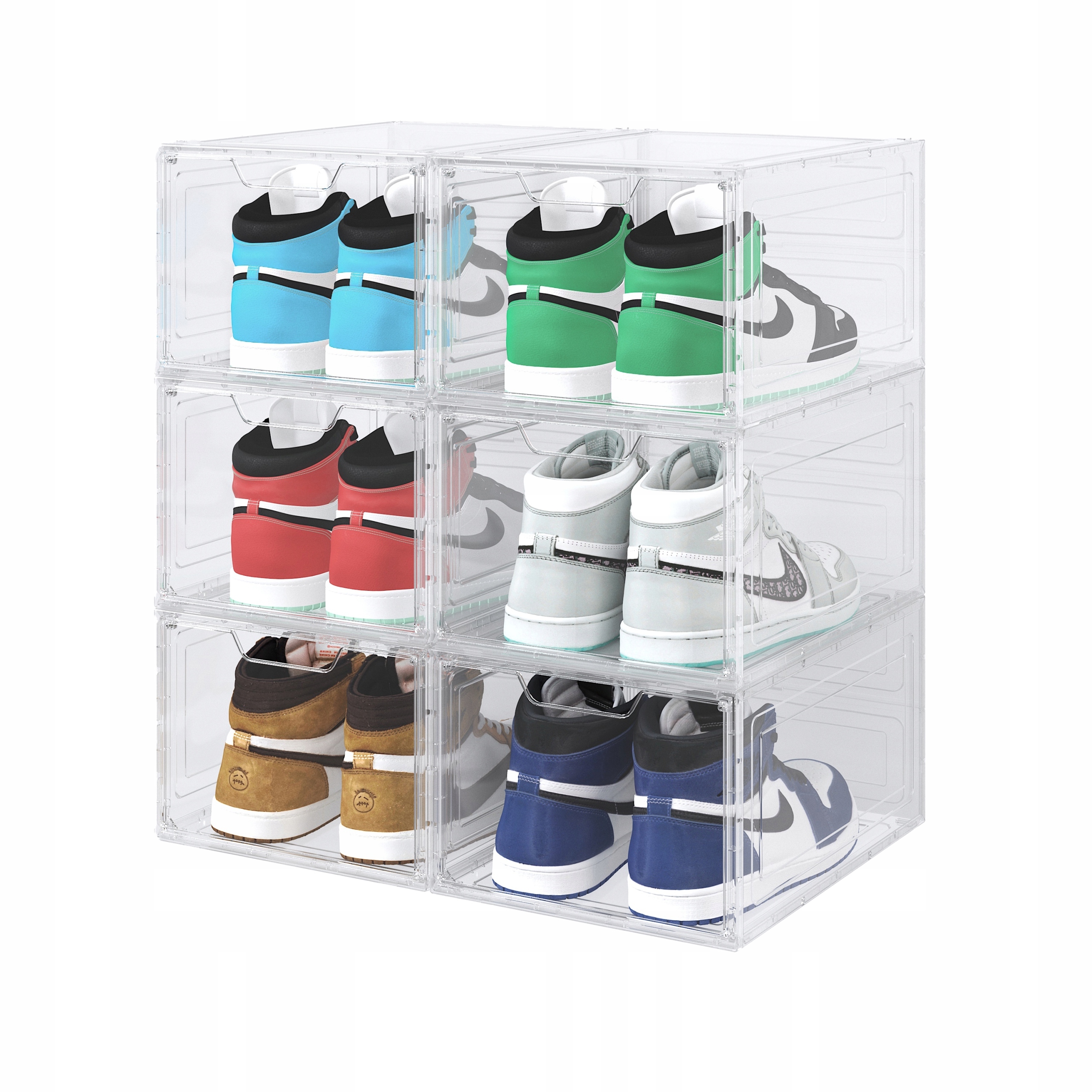 6 x pevné boxy na boty XL, průhledné modulární vitríny, organizéry
