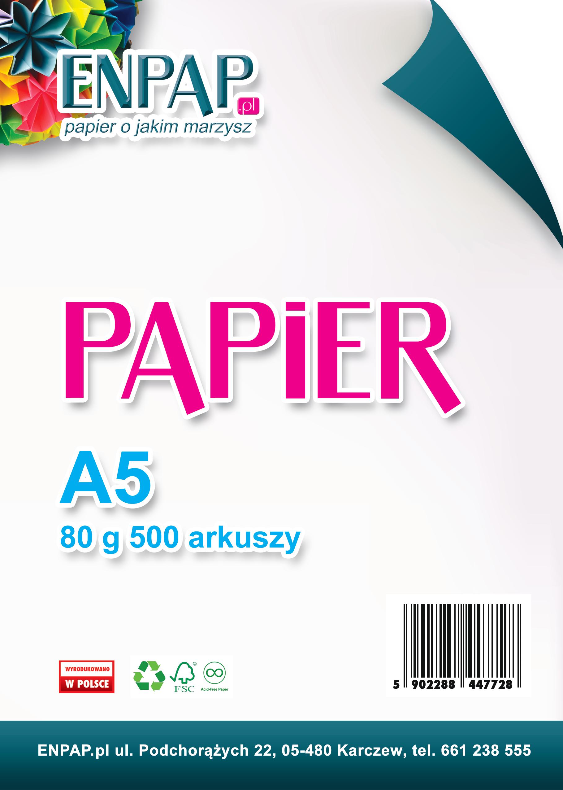 

Papier Ksero A5 Biały 80G 500 Ark