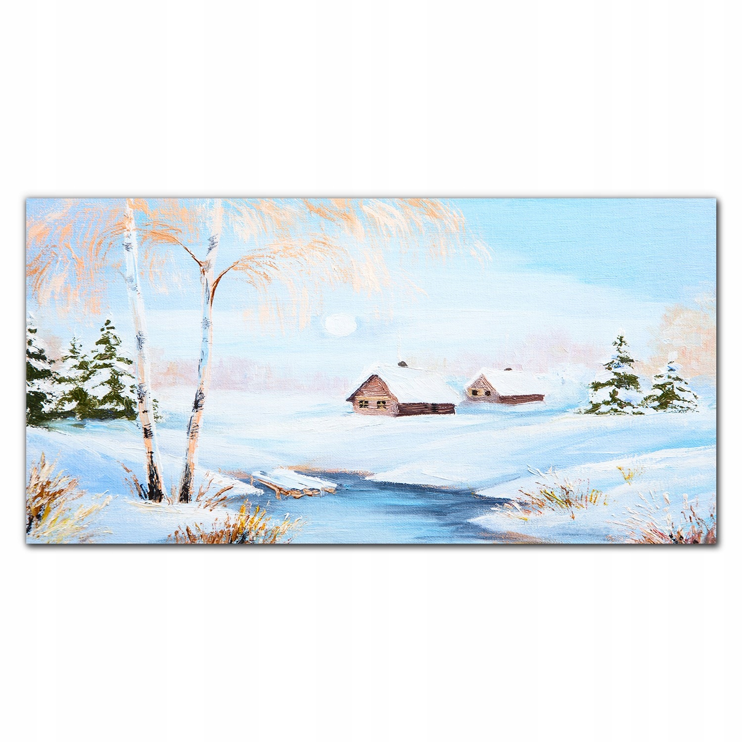 Obraz na plátne Zima, sneh, domčeky, stromy, 140 x 70 cm