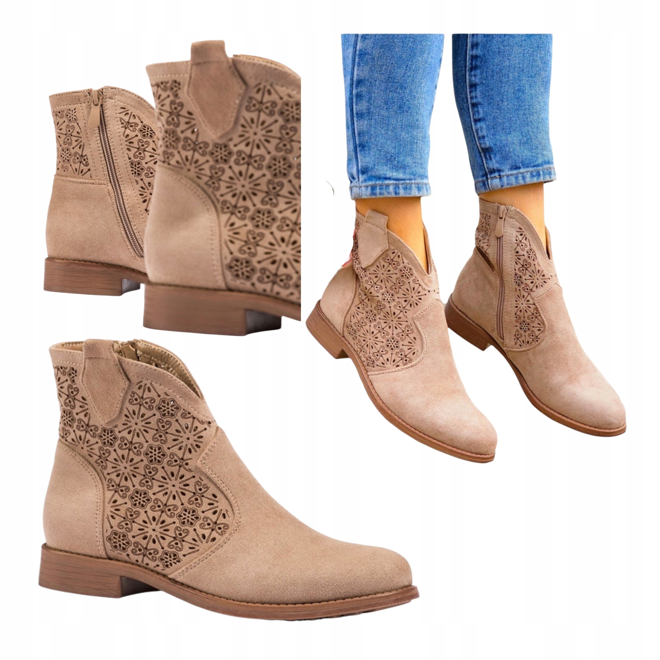 Dámské Kotníkové Boty s plochým podpatkem Klasické Semišové Letní Béžové 40