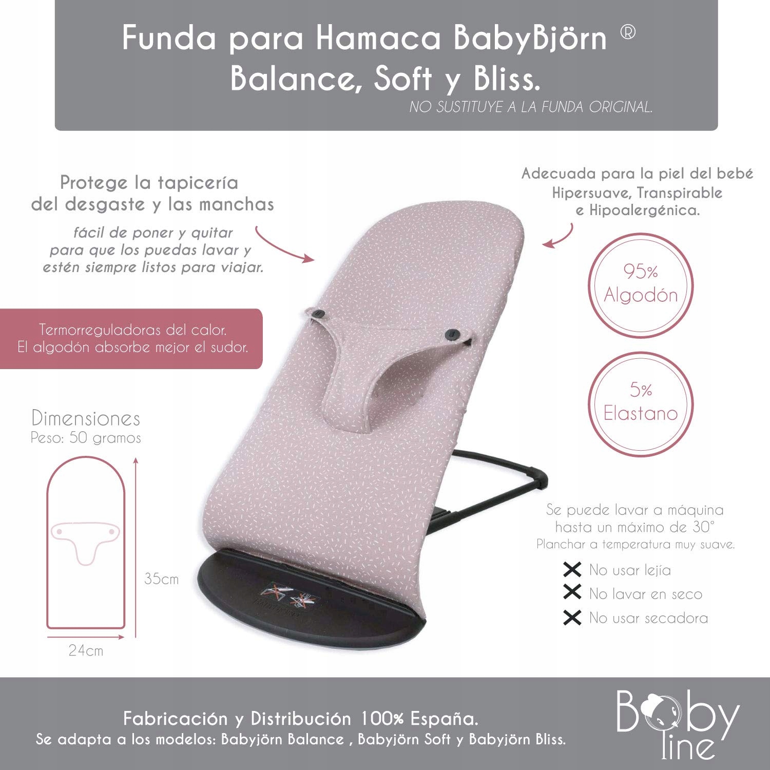 BABYLINE HAGRIS Pokrowiec Na Hamak Piqué Szary Unisex Bawełniany Miękki — miniatura 5
