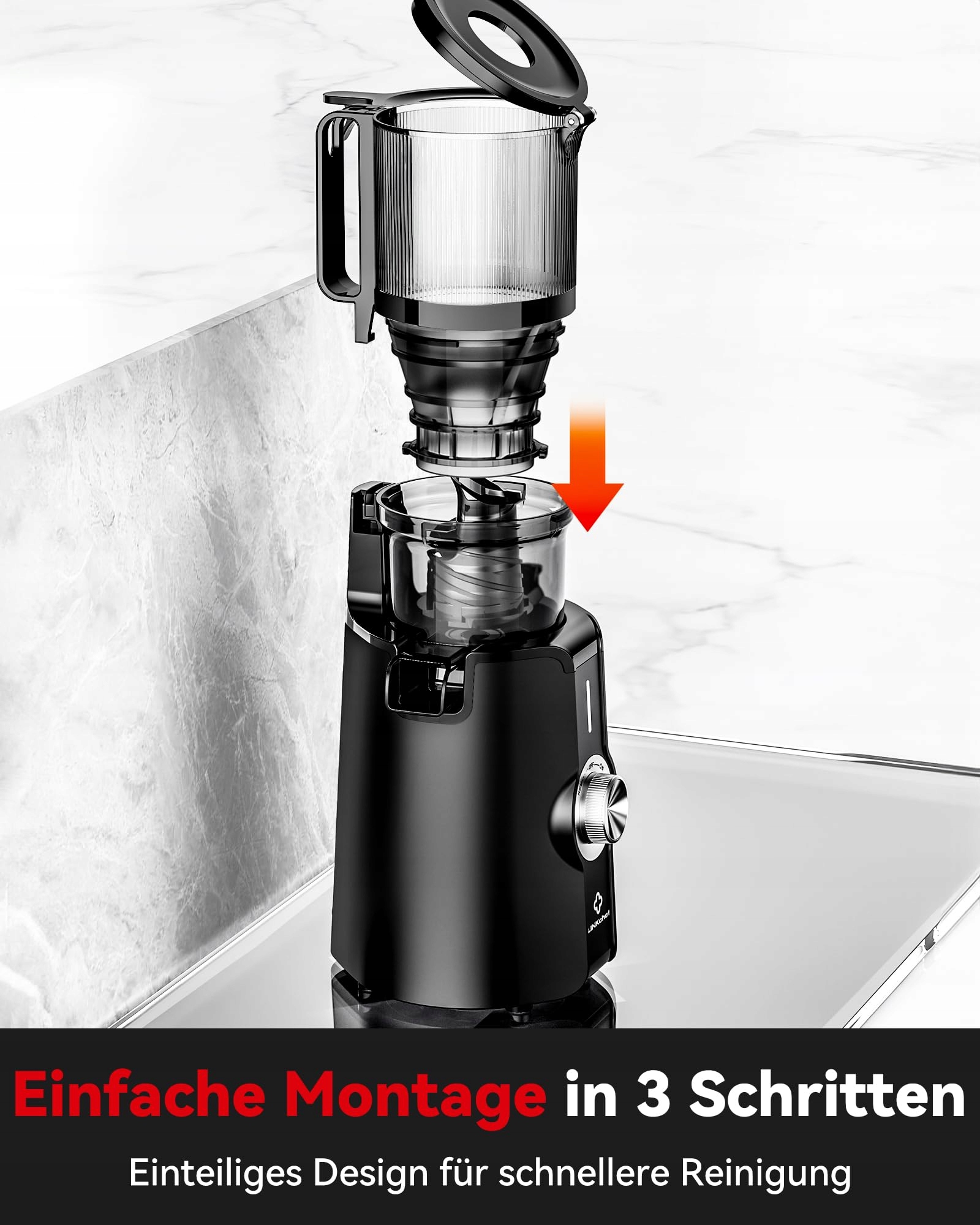 LINKCHEF Wolnoobrotowa Wyciskarka Do Soków Warzywa Owoce BPA Free 200W 1.2L — miniatura 8