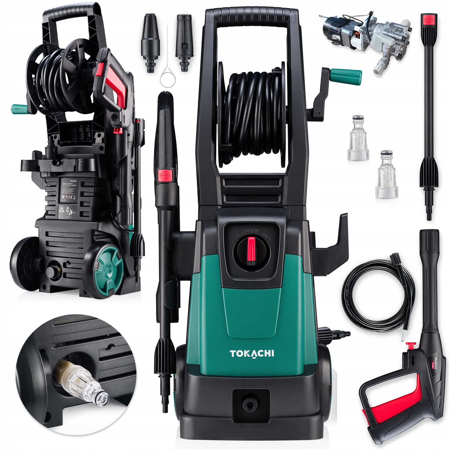 Myjka Ciśnieniowa Samossąca Mocna Pompa Alu 2000W Zwijacz Turbodysza Zestaw