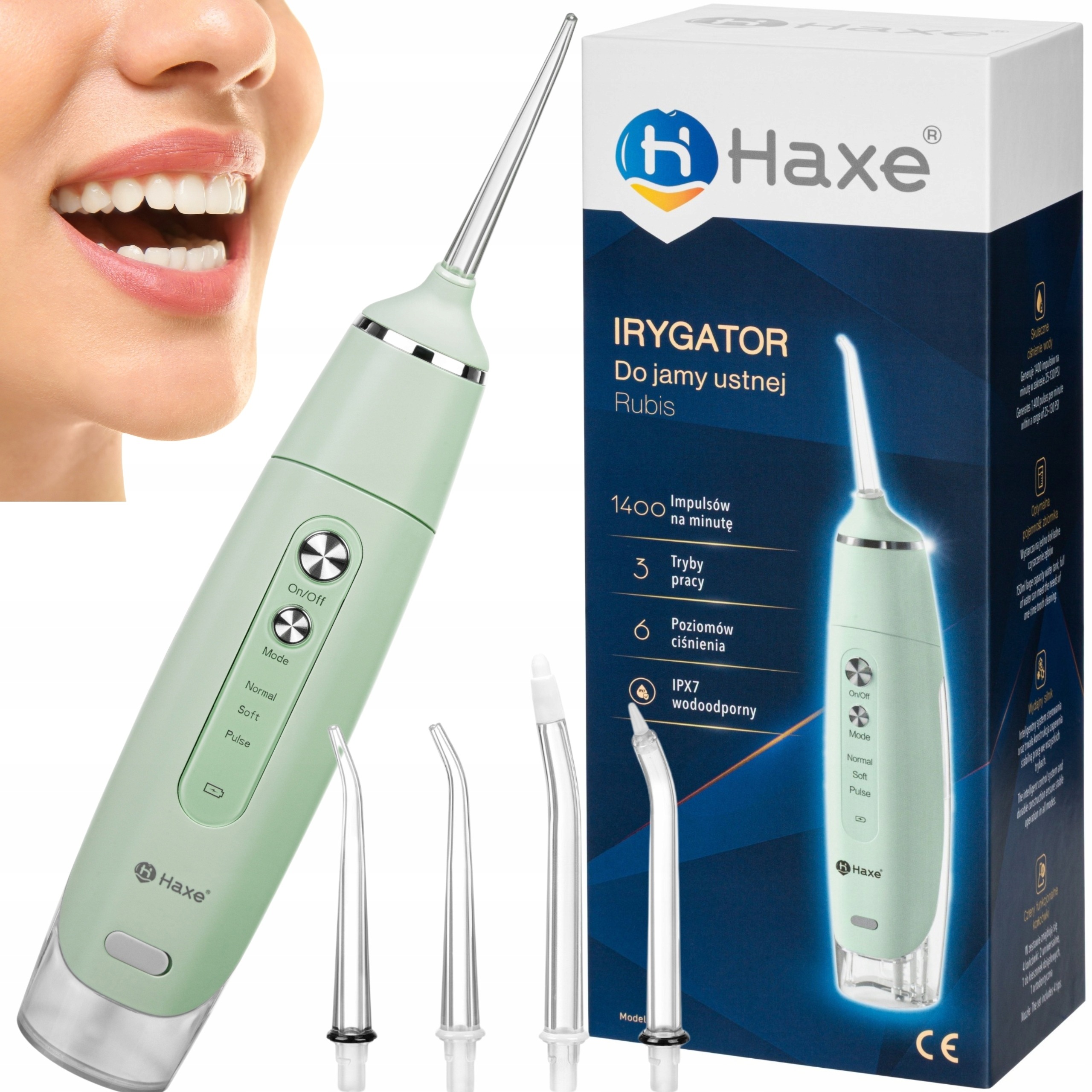 Irygator Do Zębów Bezprzewodowy Dentystyczny Mocny 3 Tryby 4 Dysze 165 ML