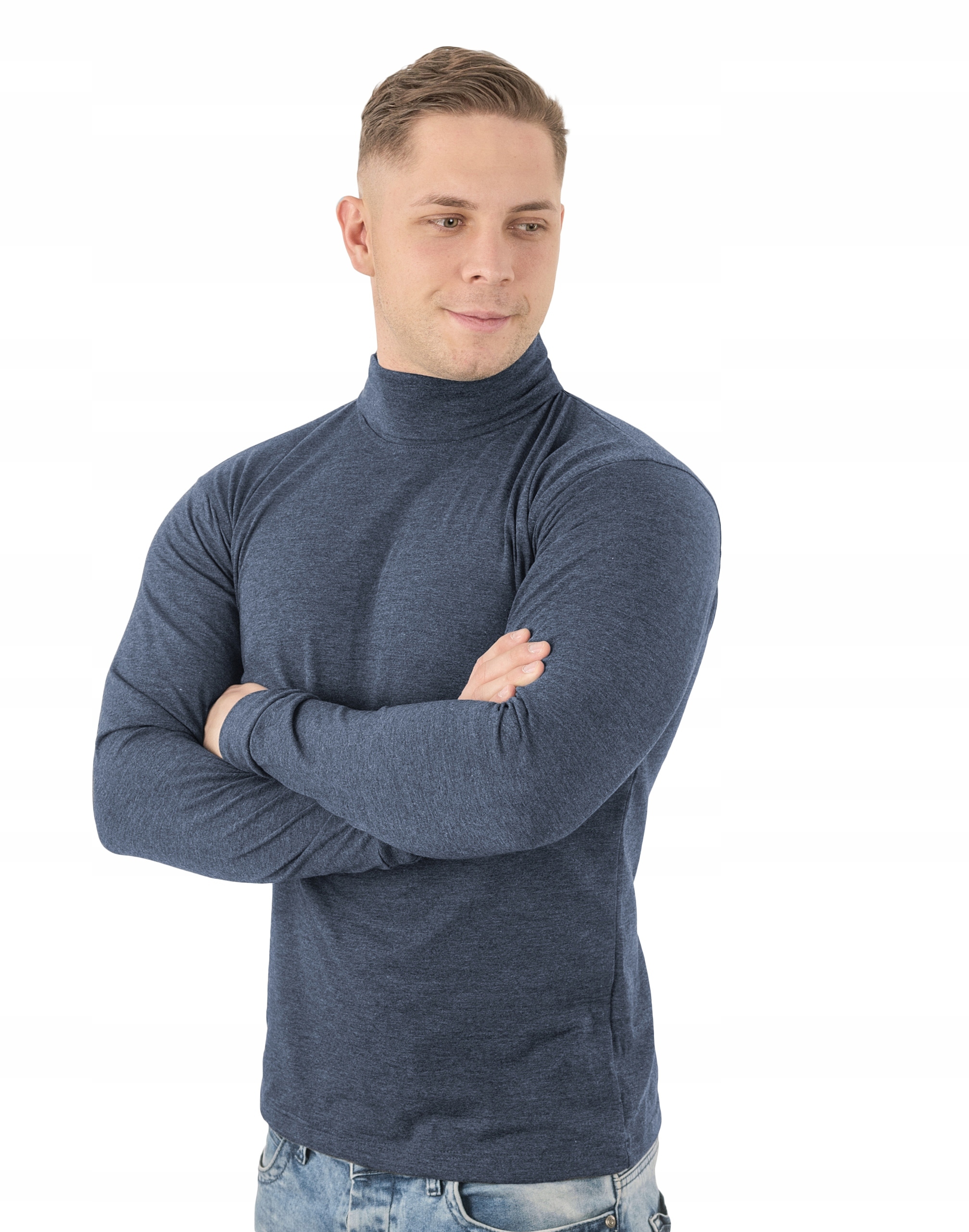 Elegancki Sweter Golf Męski Golfy WXM 4XL jeansowy