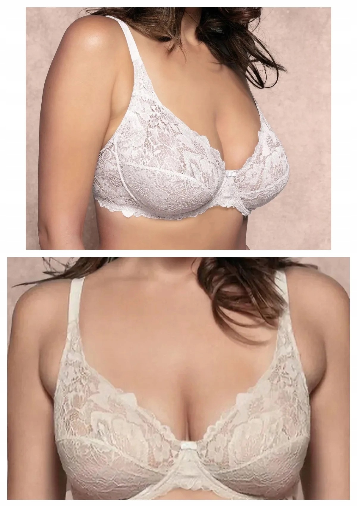 Lormar Curvy 400L měkká krajková podprsenka 2 ks bílá ecru 70B
