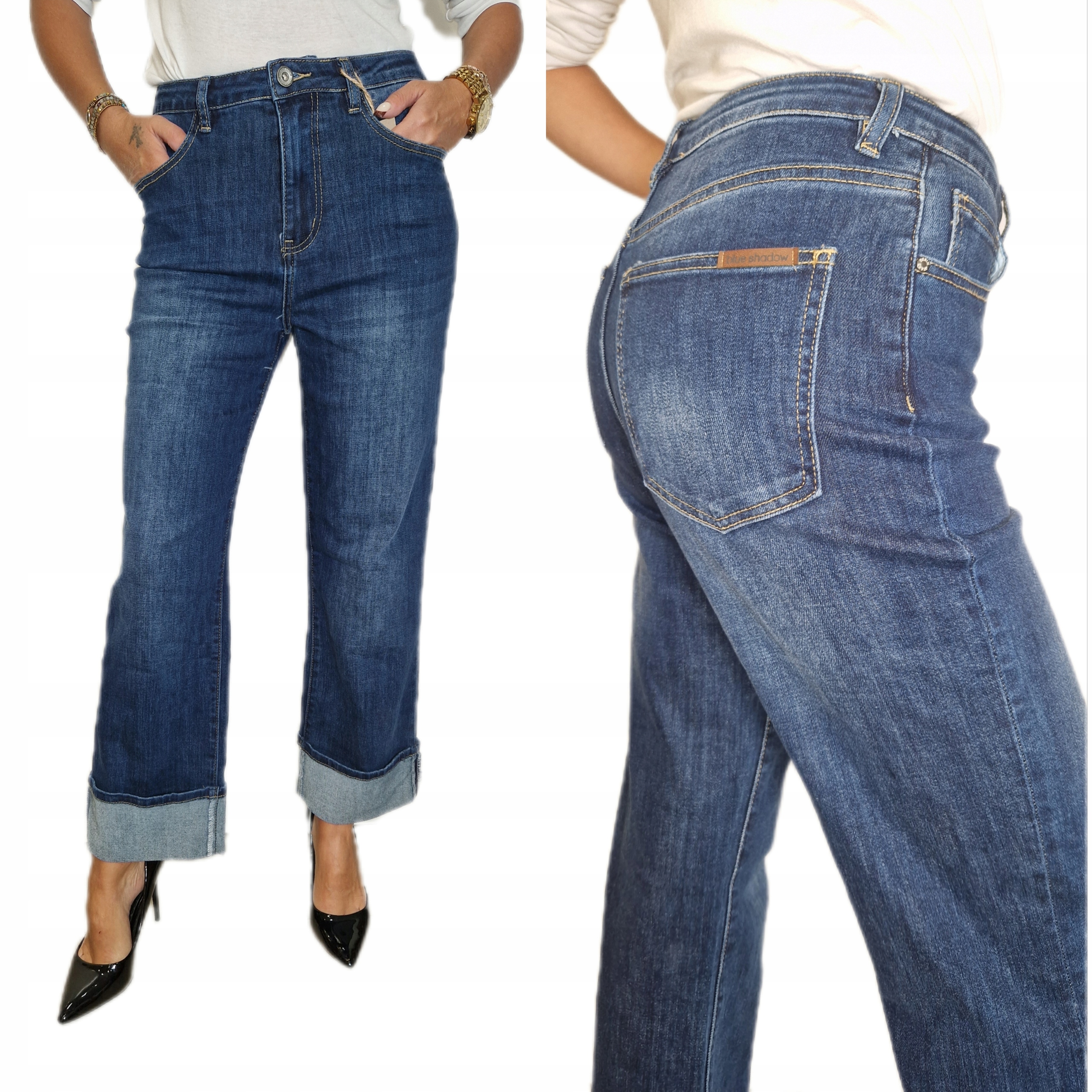 Spodnie Jeansy Damskie Blue Shadow Wyszczuplające 36
