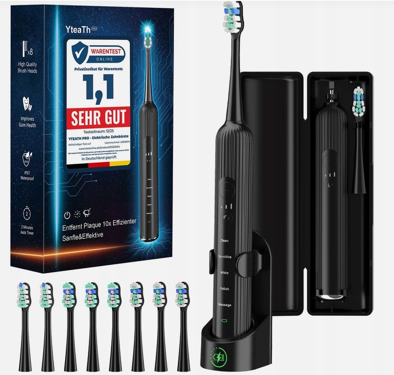 Yteath Pro Szczoteczka Soniczna Elektryczna 5 Trybów 8 Końcówek