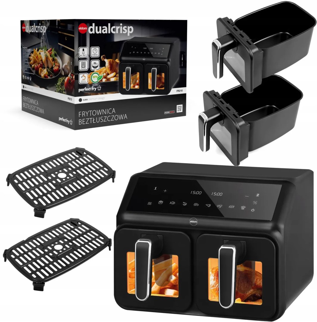 Dvoukomorová beztuková fritéza Airfryer Eldom Fr210 Velká dvojitá 9L