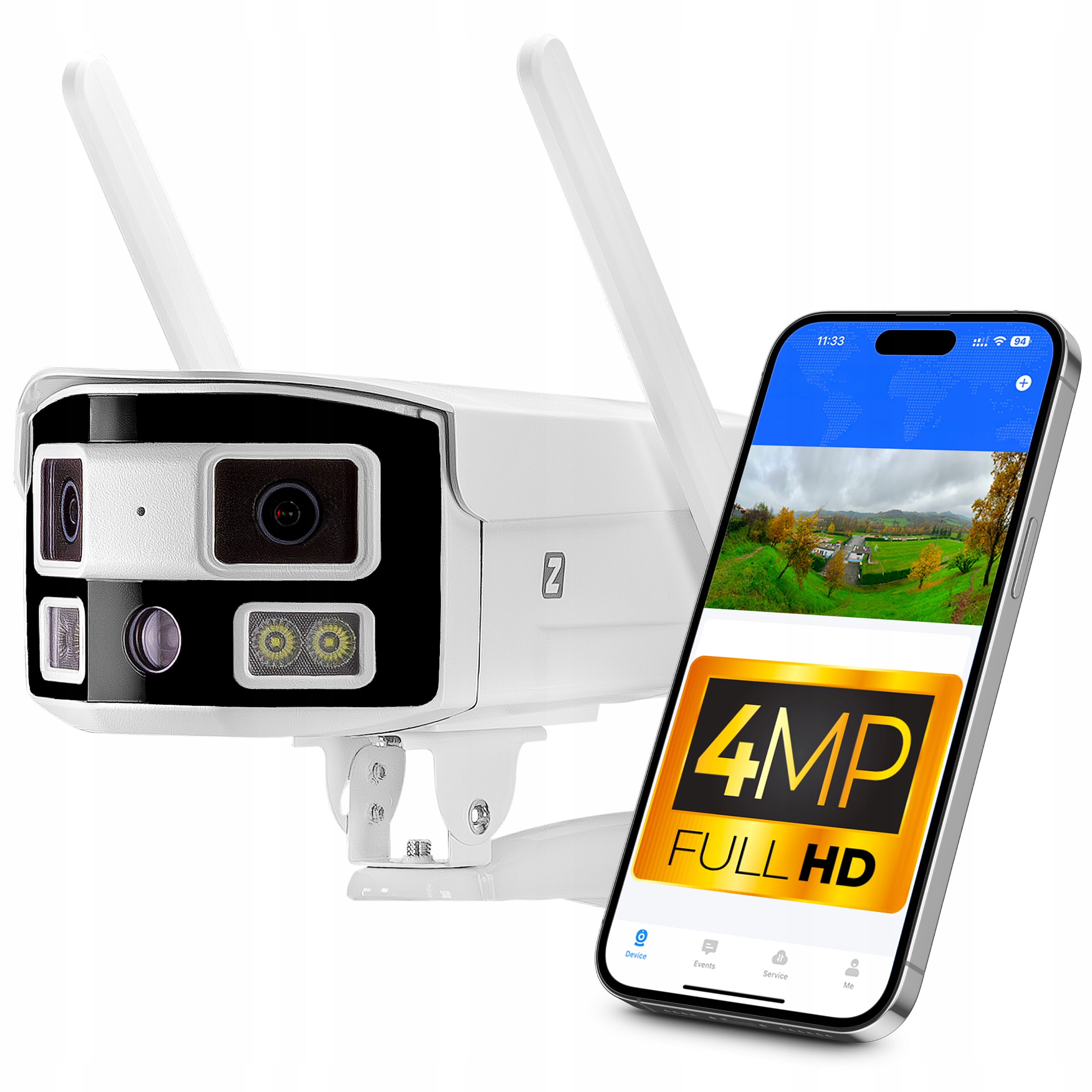 Panoramatická Ip WiFi kamera E4, 4 Mpx, 180° Širokouhlá, 2 objektívy Zintronic