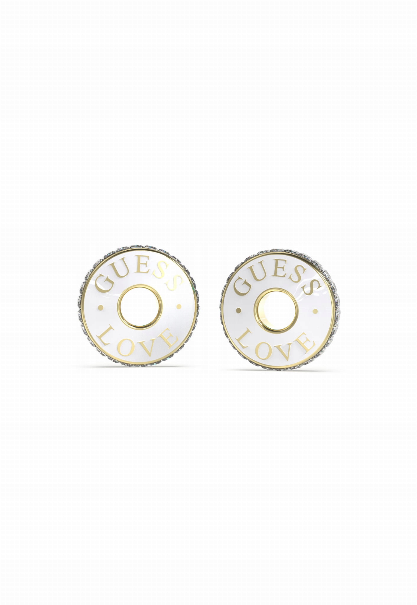 Náušnice Guess Kolečka Nerezová ocel pozlacená Zirkon Smalt Logo Dýka