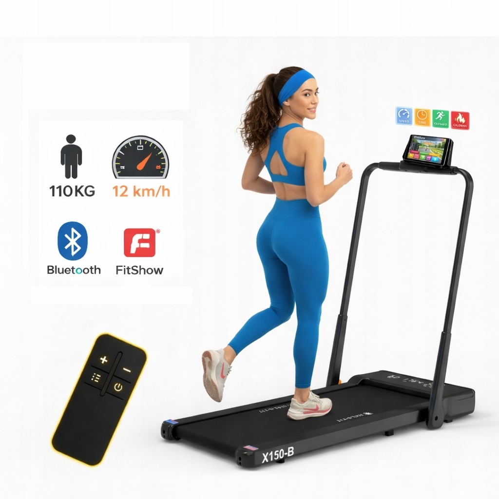 Elektrický domácí skládací běžecký pás 1-12 km/h Apka FitShow 110 kg Halo Fit