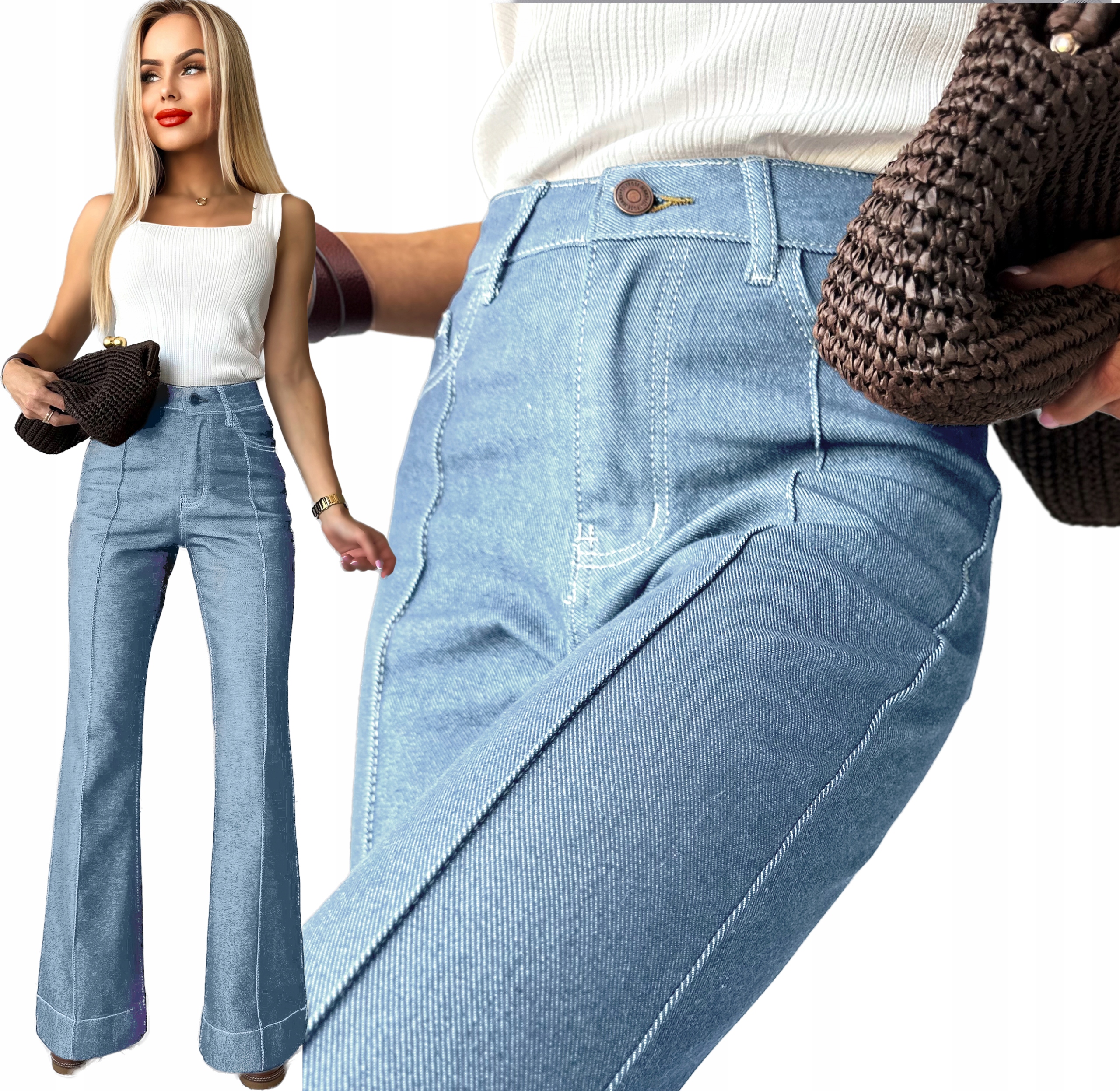 Džínové kalhoty švédské Jeansy Wide Leg jeans kant prošití XL Pola