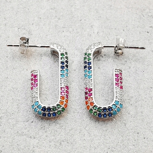 Stříbrné oválné vícebarevné náušnice