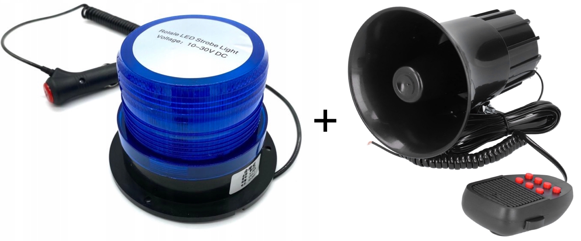 STROBOSKOP KOGUT NIEBIESKI POLICYJNY LED LAMPA + SYRENA POLICYJNA