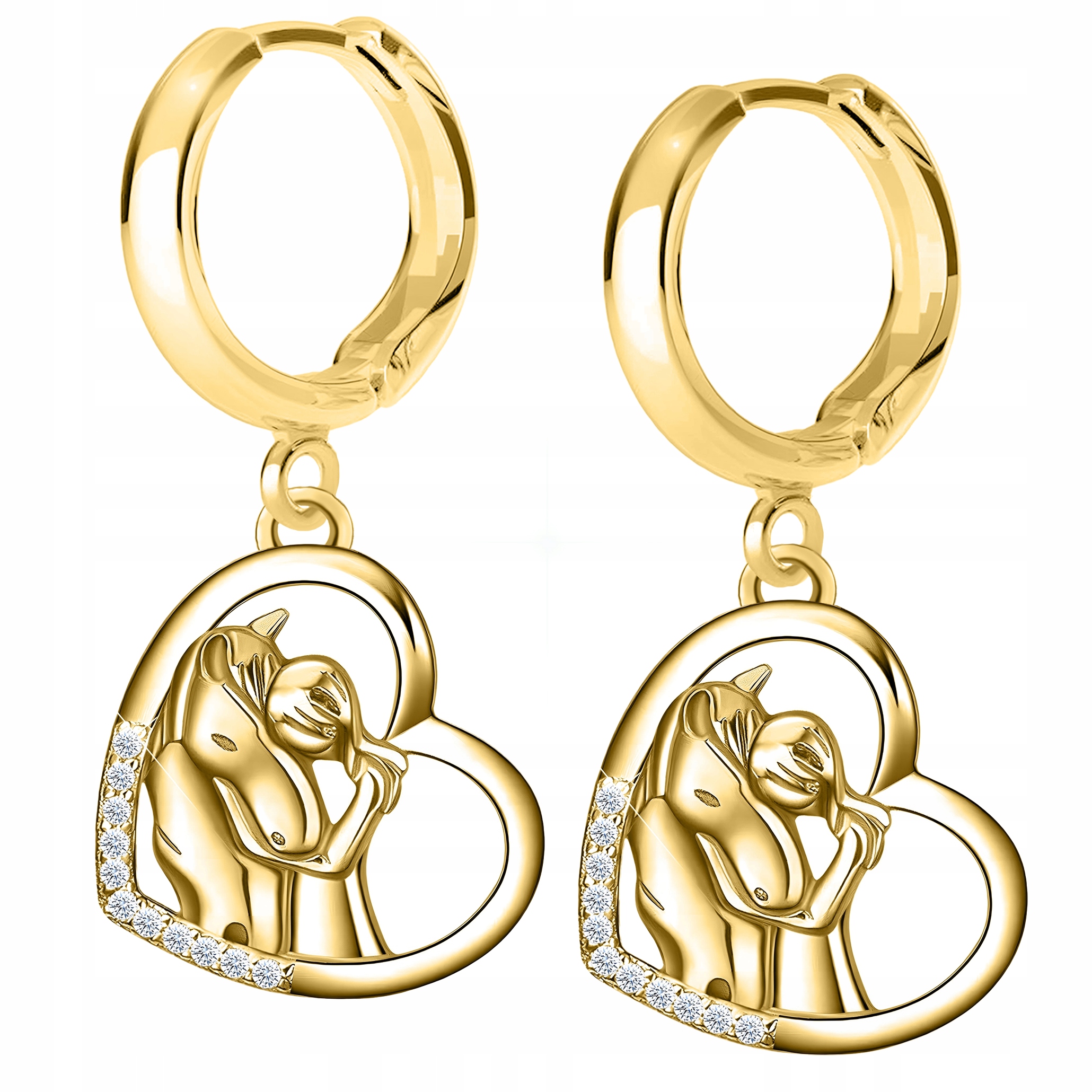 Zlaté Náušnice Srdíčka Koně Pozlacené 585 Dívka s Koněm Stříbro 925