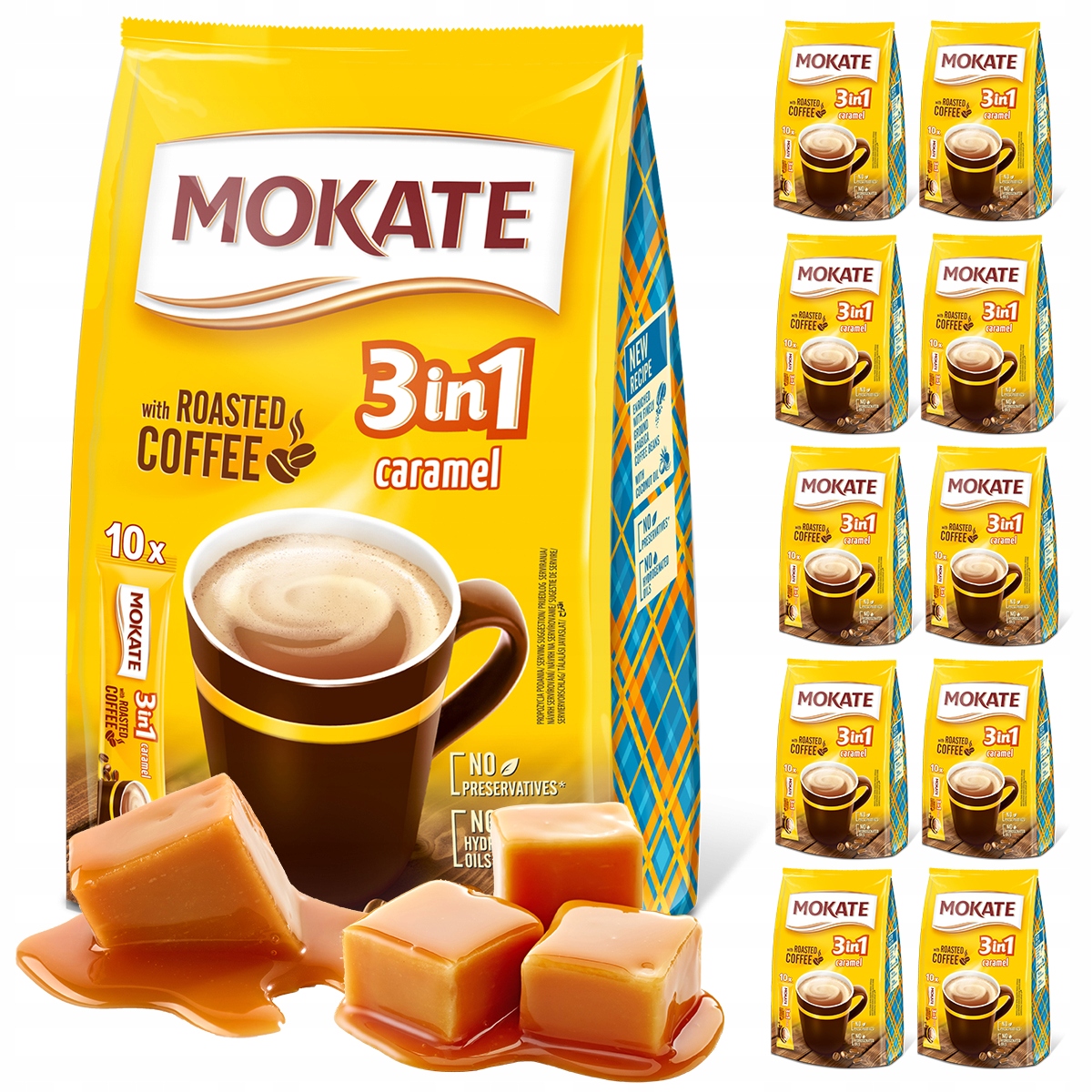 Napój Kawowy Kawa Rozpuszczalna 3w1 Karmel 10 szt. Drobno Mielona Mokate