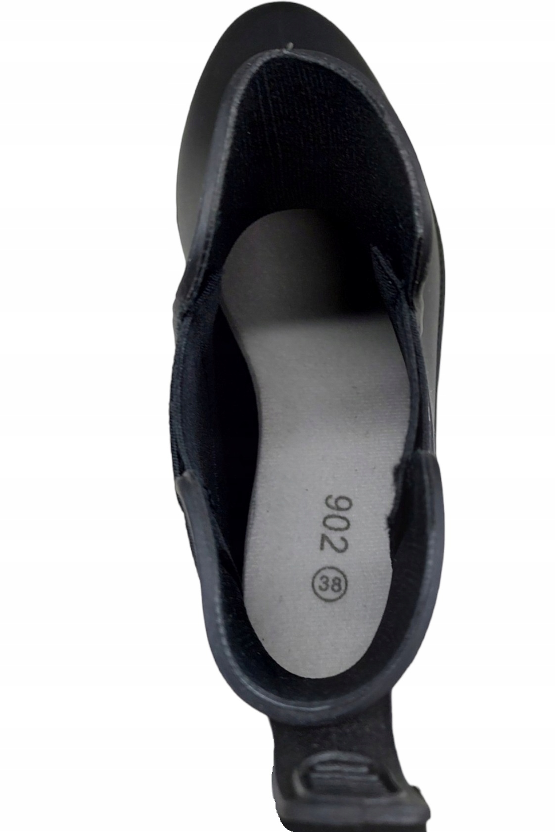 KALOSZE DAMSKIE BOTKI SZTYBLETY NAPIS CZARNE r 39 Cechy dodatkowe wodoodporne