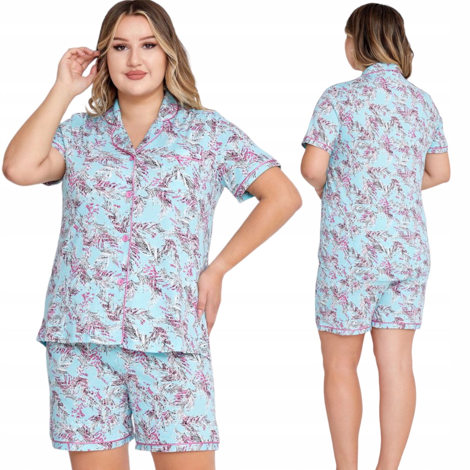 

Piżama Damska Cała Rozpinana Krótki Rękaw Szorty