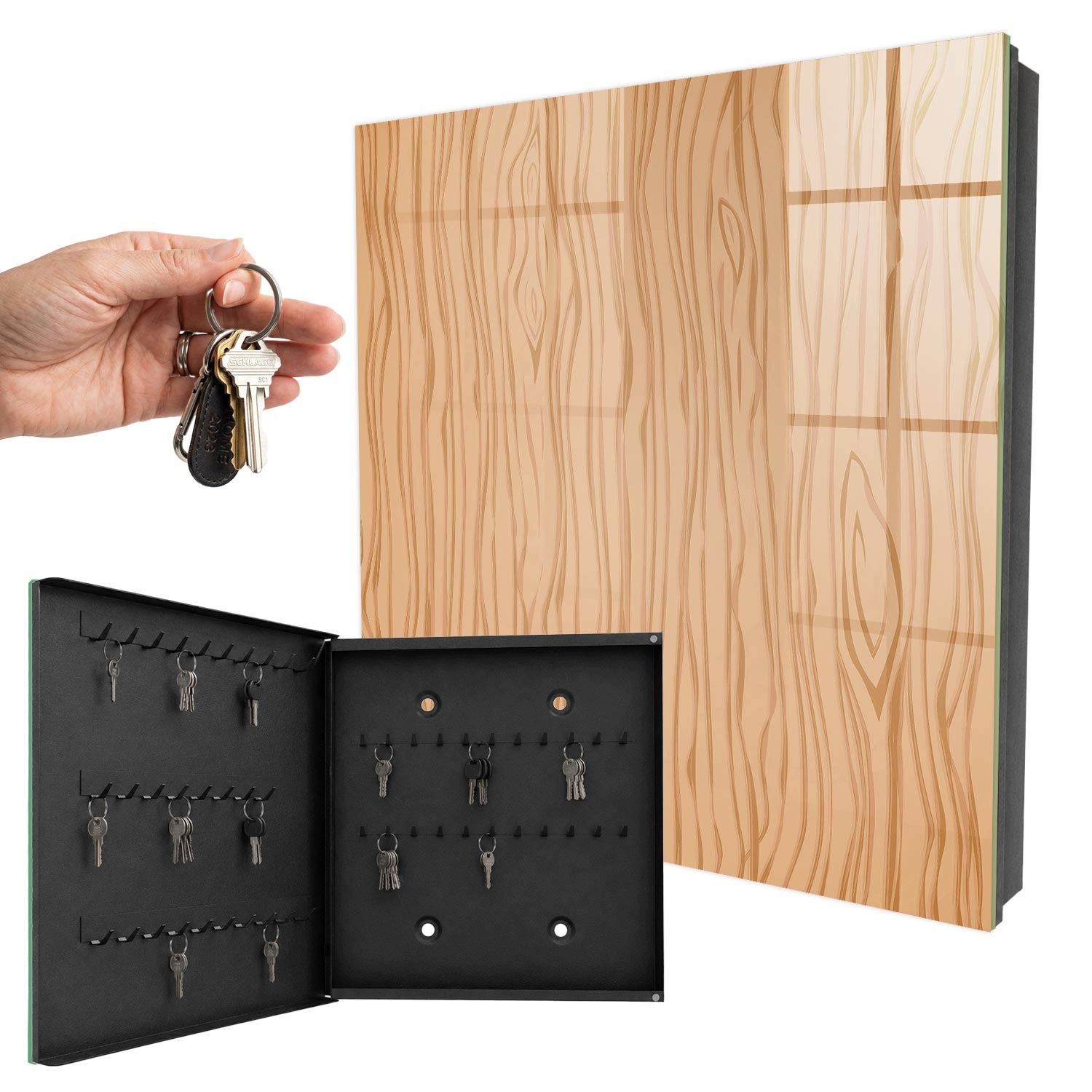 Věšák Organizér Kontejner na klíče Dřevěná faktura Černá levá 30x30 cm