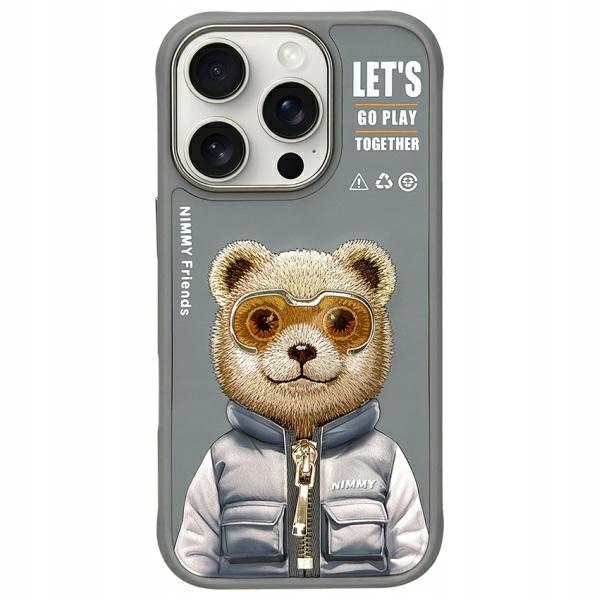 Pouzdro pro iPhone 16 Pro Max Cool&Cute Bear šedé Pouzdro Zadní Kryt Kryt