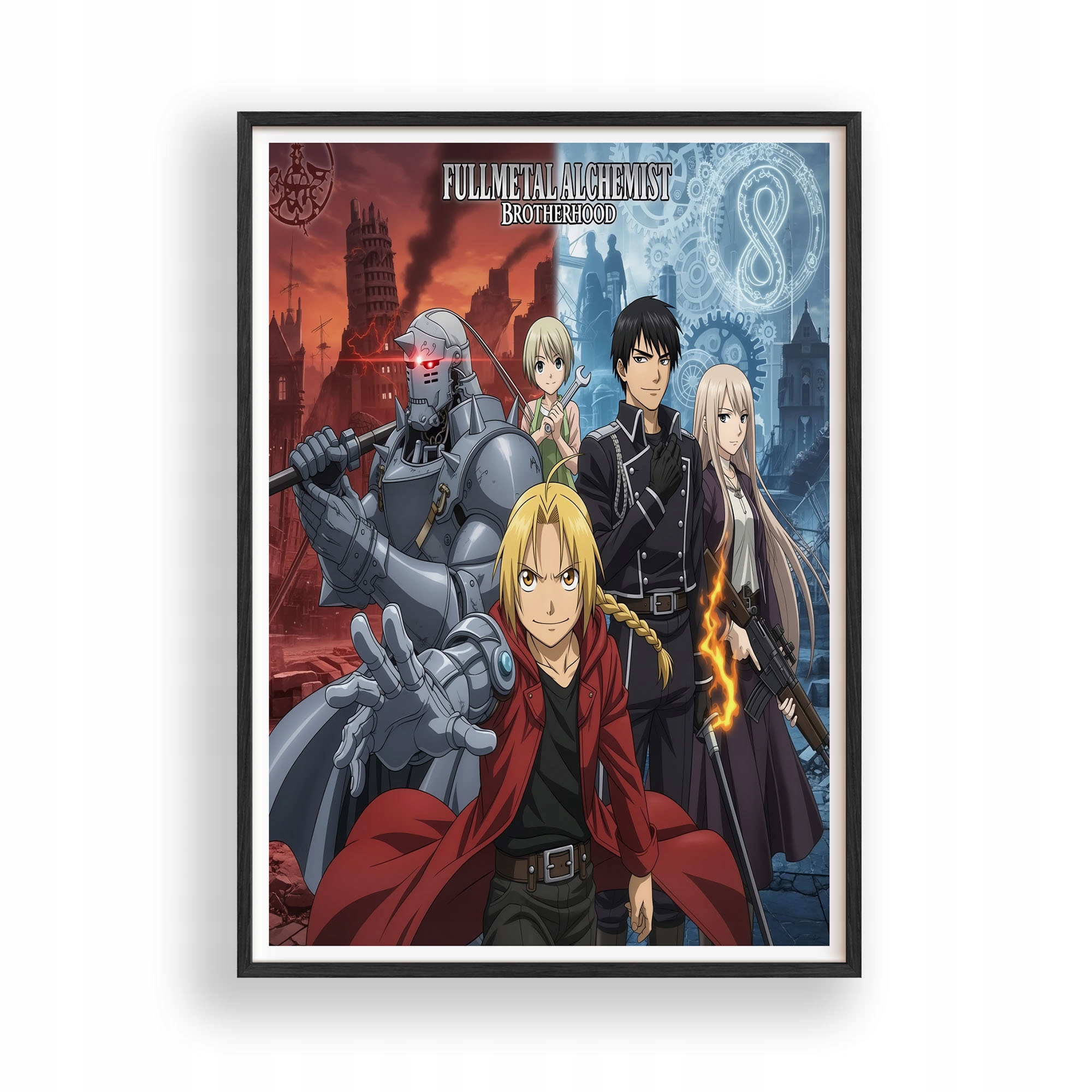 Obraz Fullmetal Alchymisté Hrdinové Plakát Rámeček Dřevěný Černý 30x42 cm