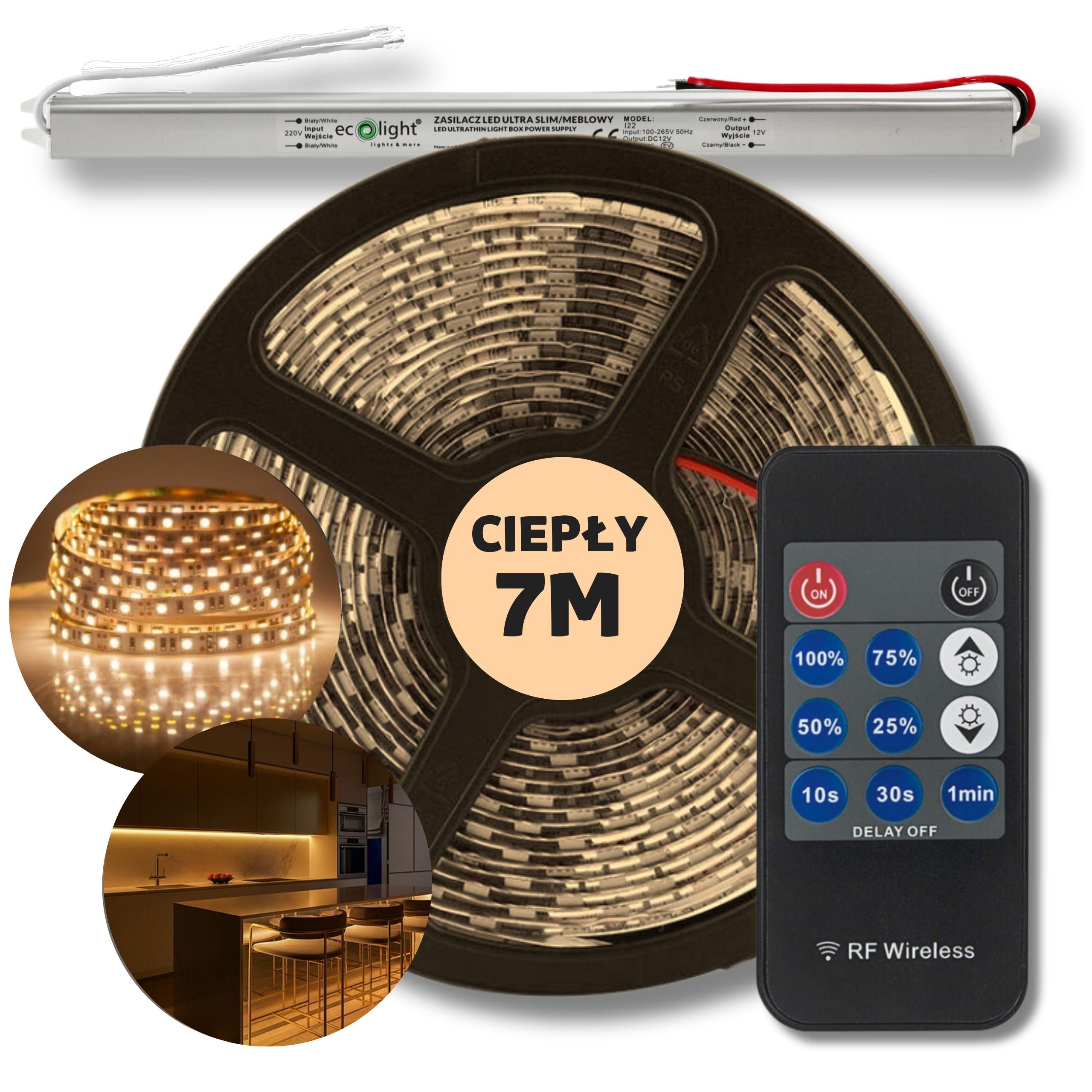 Set 7 m Led pásek Smd bílý teplý napájecí zdroj dálkový ovladač 12 V