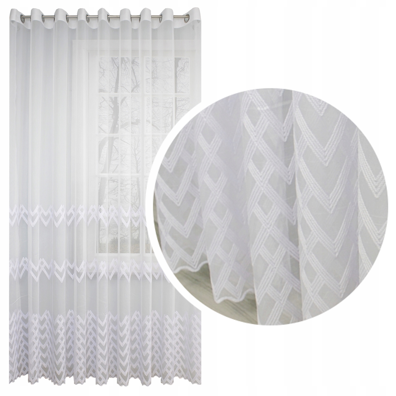 Záclona Markizet výšivka Trojuholníky záclony 600x250 výška