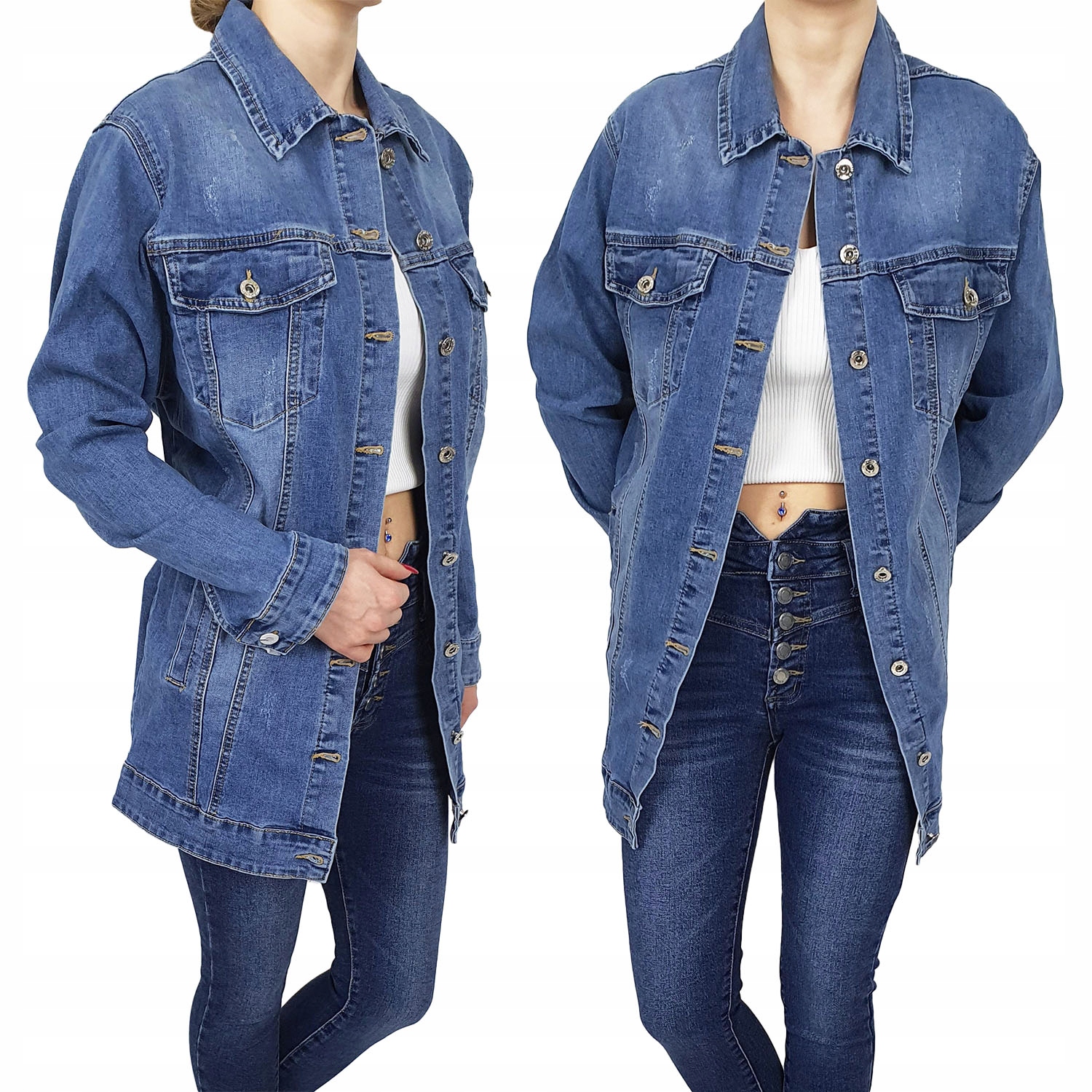 Bunda Dlouhá Džínová Katana Dámská Plus Velikost