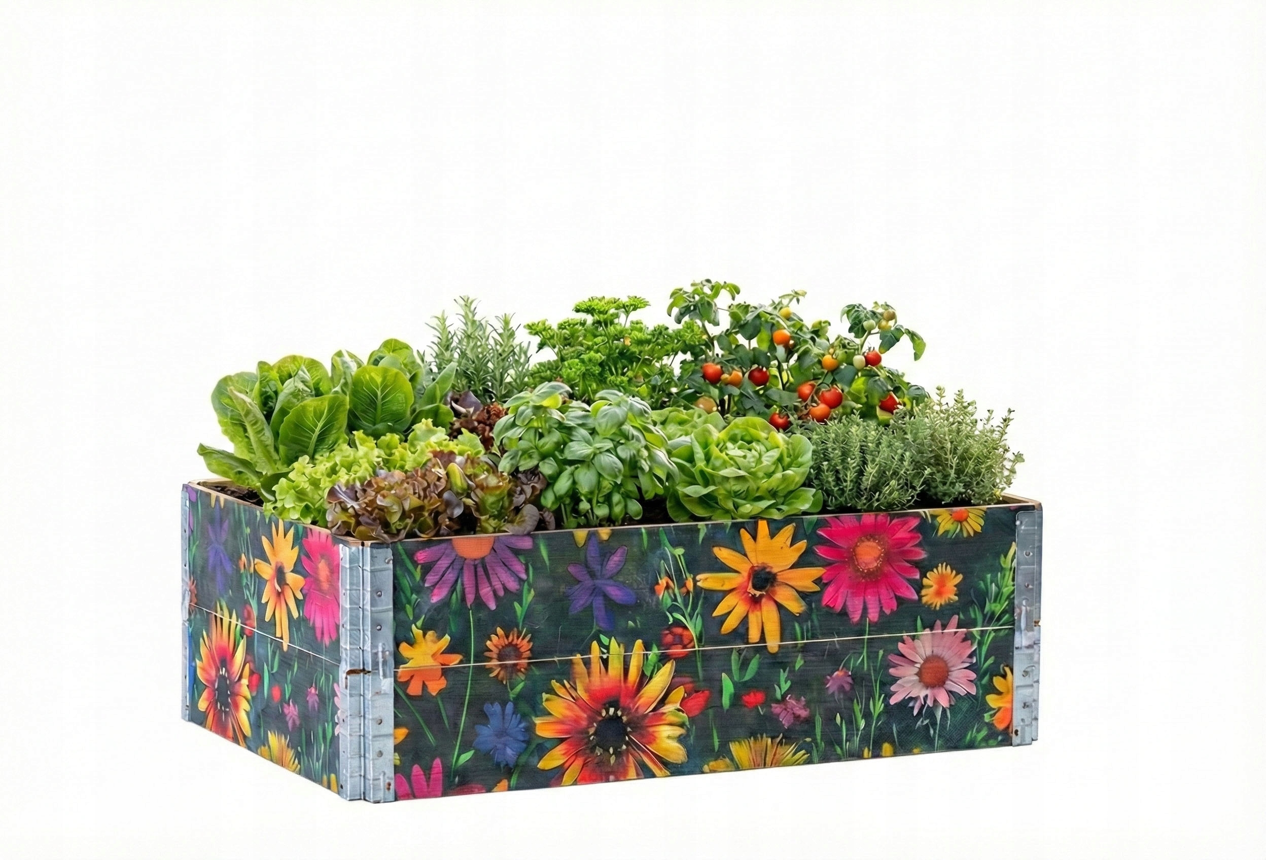 Drewniana Skrzynia Ogrodowa Donica Grządka Wzór Kwiaty 120x80cm 2 szt.