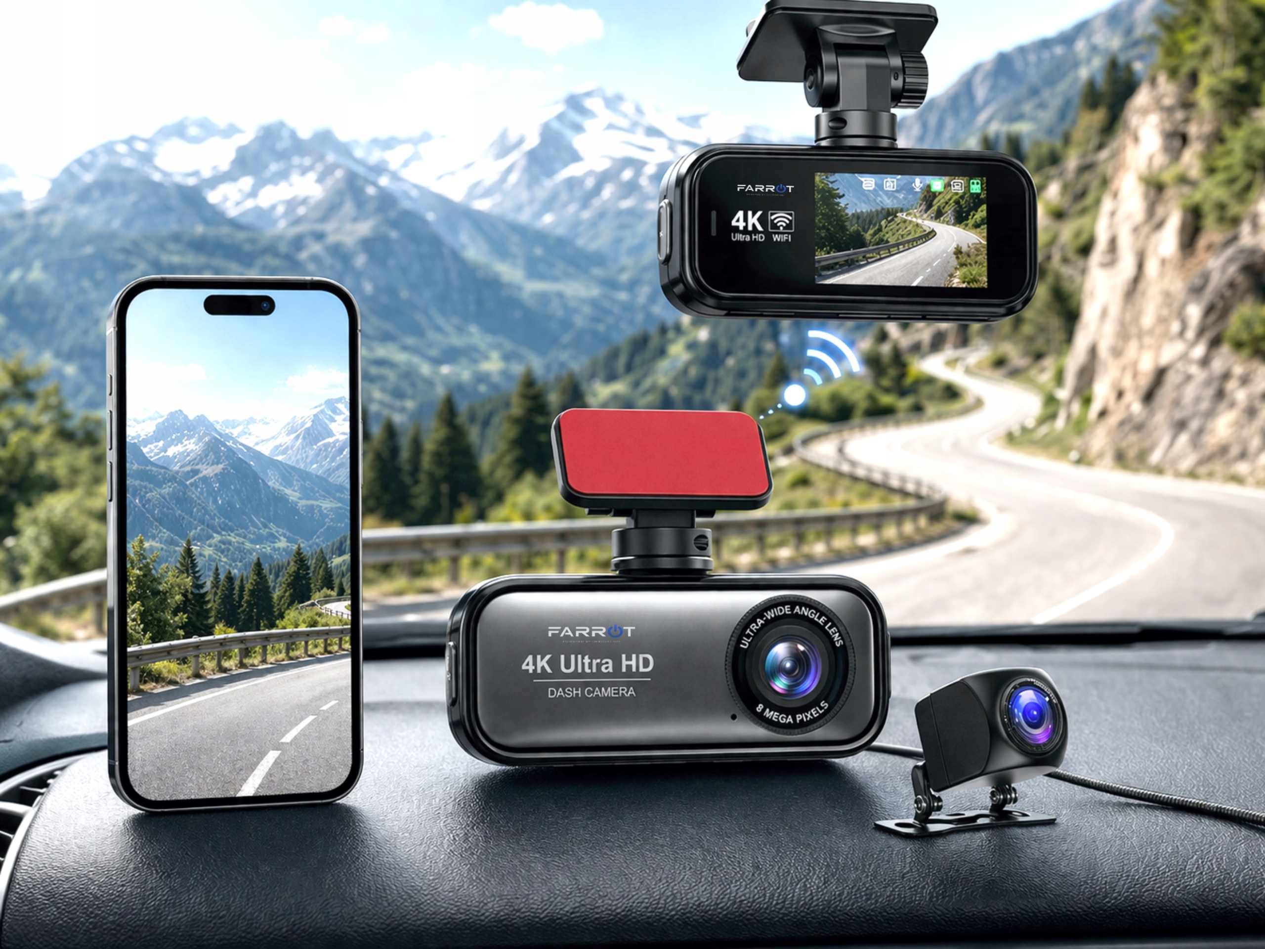 Wideorejestrator Samochodowy 4K UHD Przód Wifi GPS Tył Full HD Kamera auto