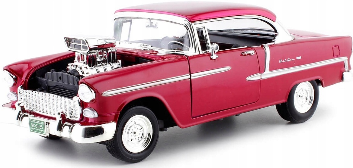 Chevrolet Bel Air kupé 1955 custom 1:18 Motormax 79002 červený
