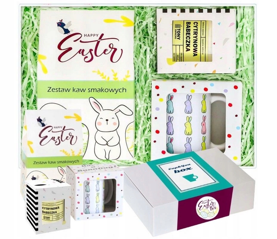 Velikonoční krabička s mletou kávou Premium hrnek svíčka dárek pro zajíčka