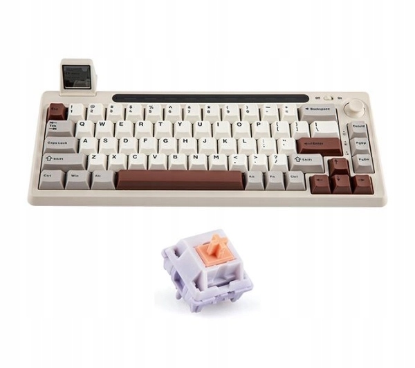 Klawiatura bezprzewodowa Epomaker RT65 Wisteria Linear Switch szaro-biała